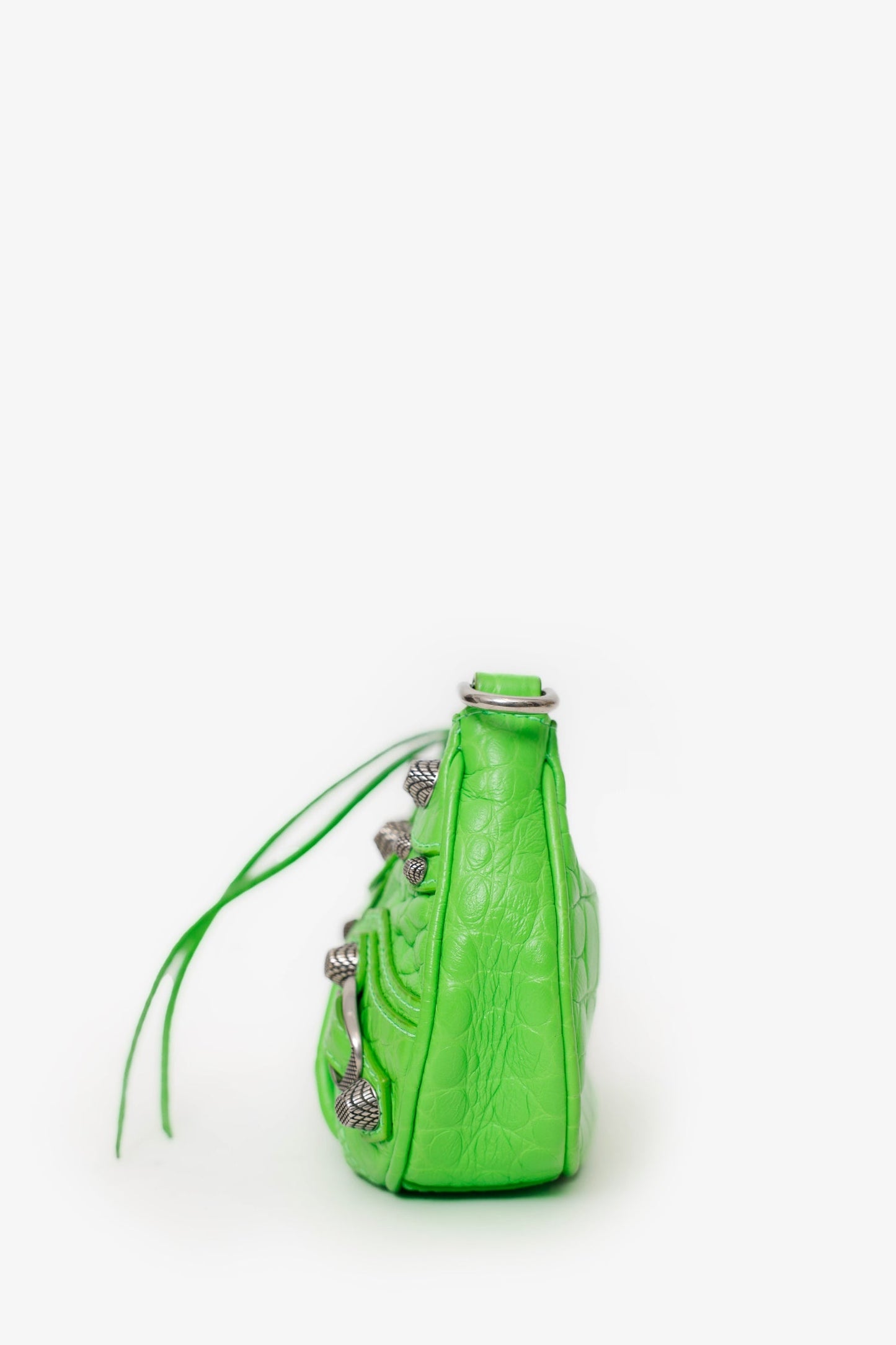 Balenciaga Neon Green Croc Embossed Leather Mini Le Cagole Crossbody Bag With Chain