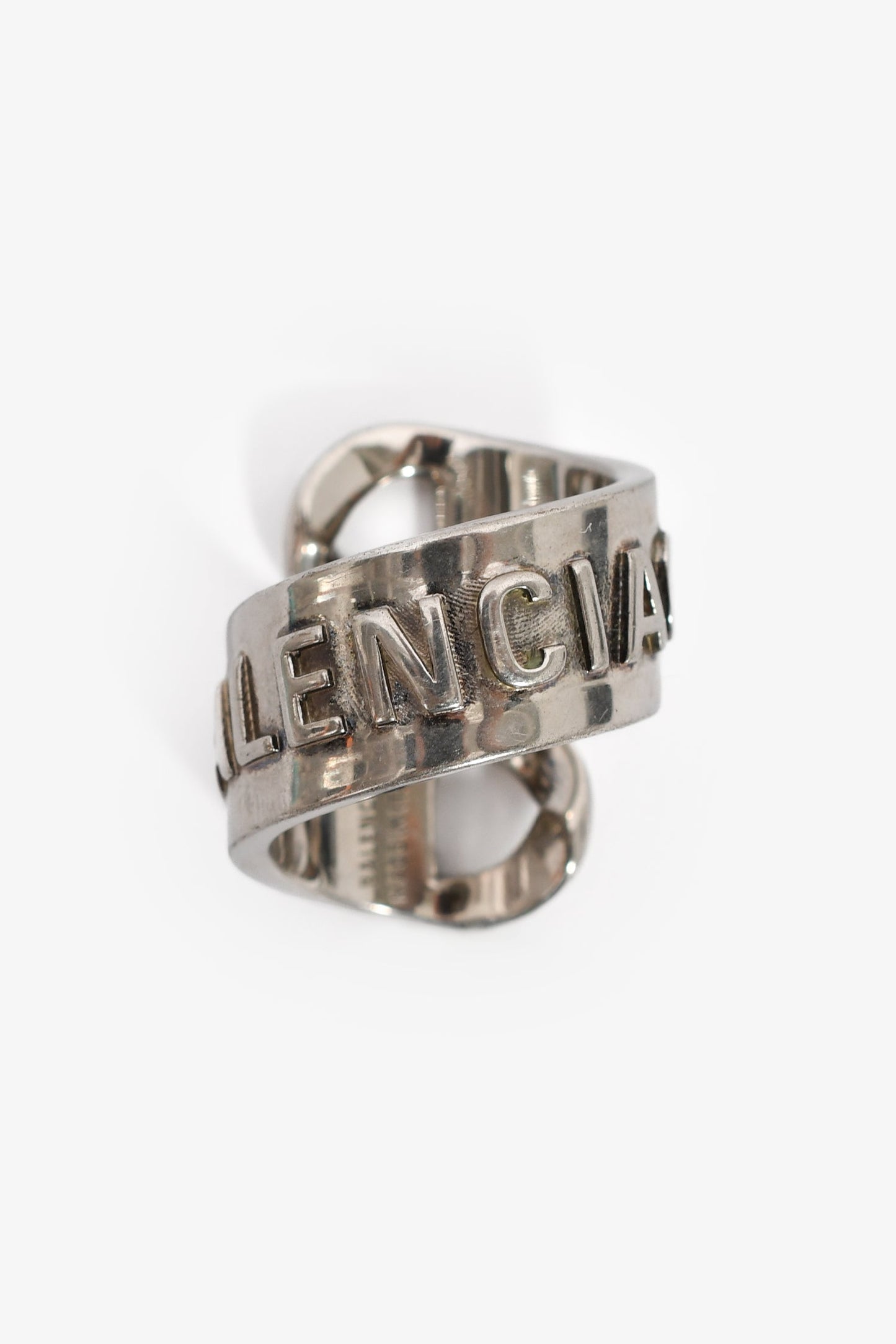 Balenciaga Silver-Tone Metal/Brass Gourmette Bypass Ring Size 52