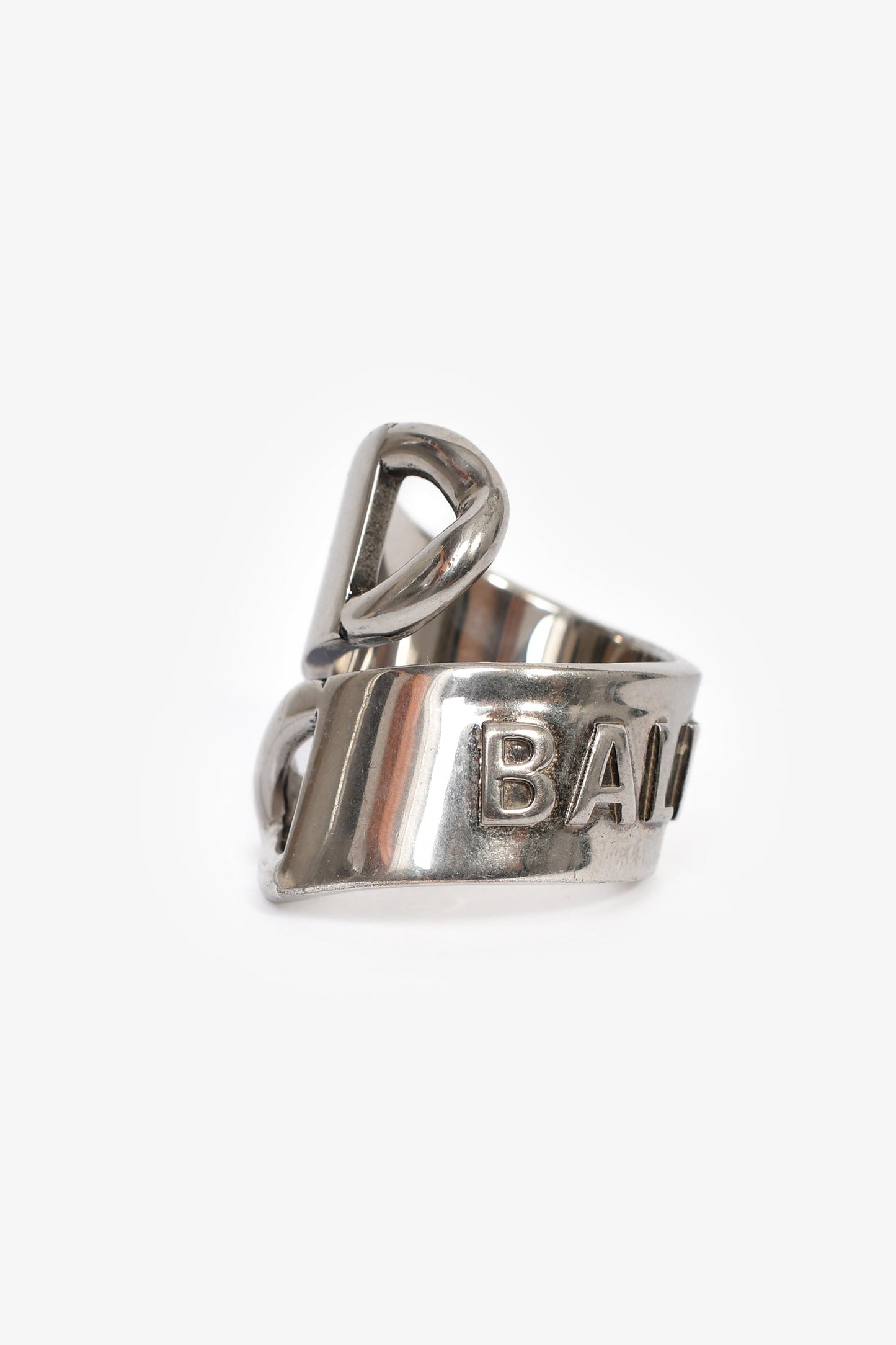 Balenciaga Silver-Tone Metal/Brass Gourmette Bypass Ring Size 52