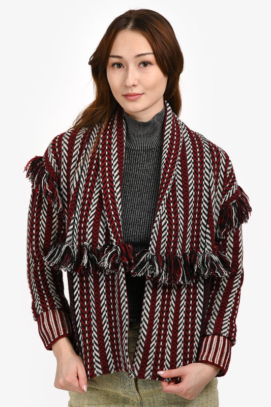 Burberry Red/Multicolour Wool/Cashmere Fringe Short Cardigan Size XS