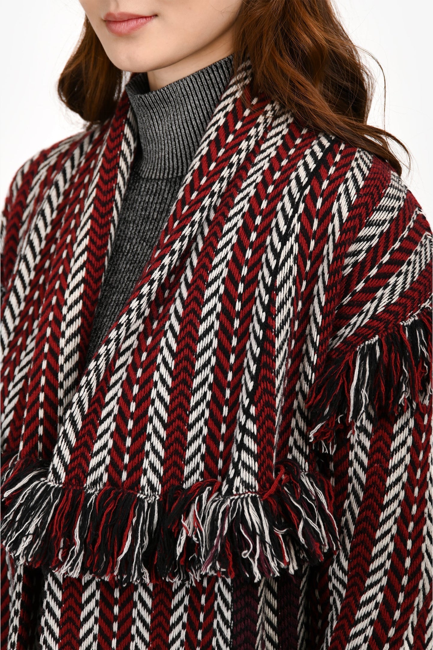 Burberry Red/Multicolour Wool/Cashmere Fringe Short Cardigan Size XS