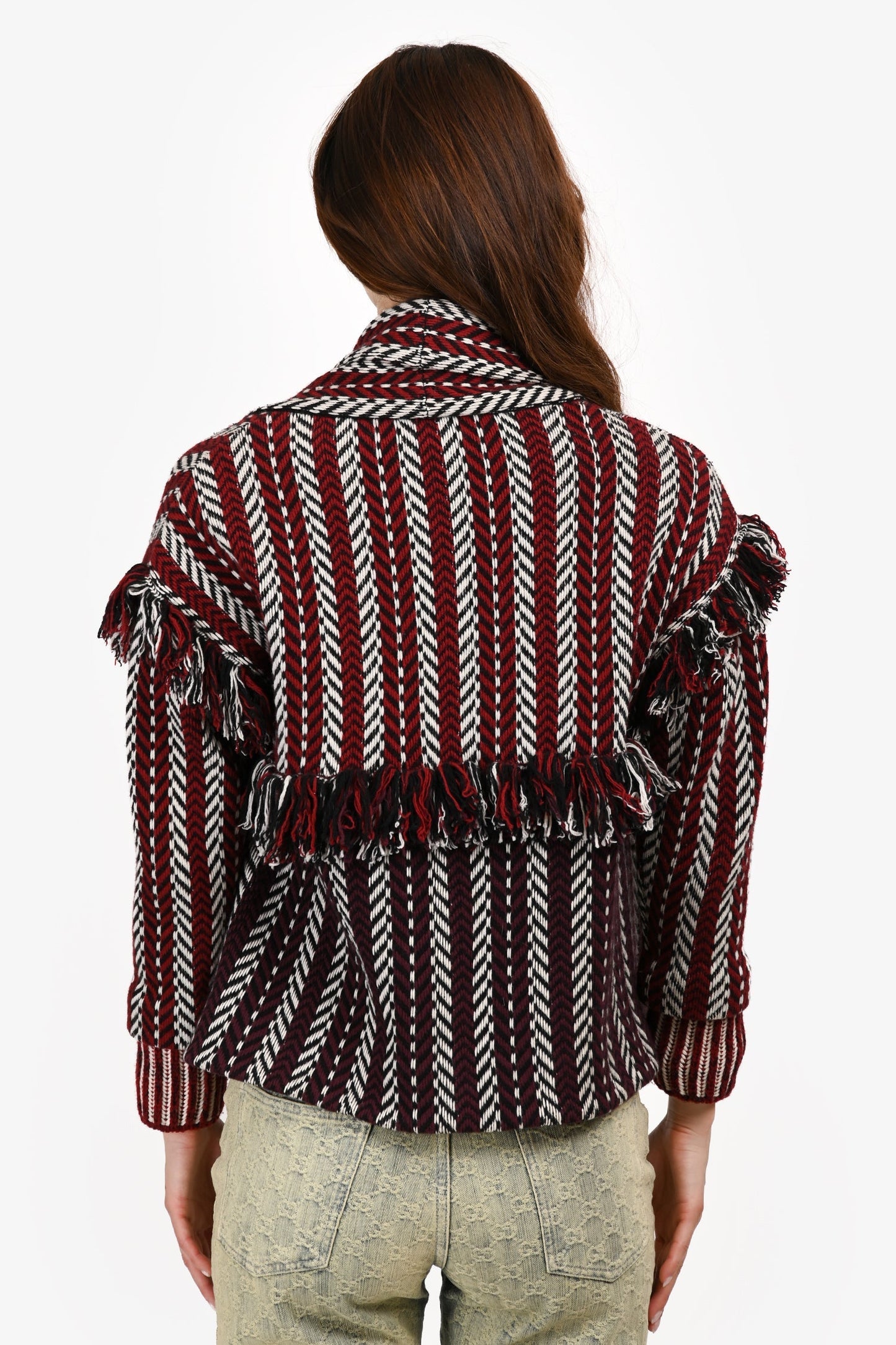 Burberry Red/Multicolour Wool/Cashmere Fringe Short Cardigan Size XS
