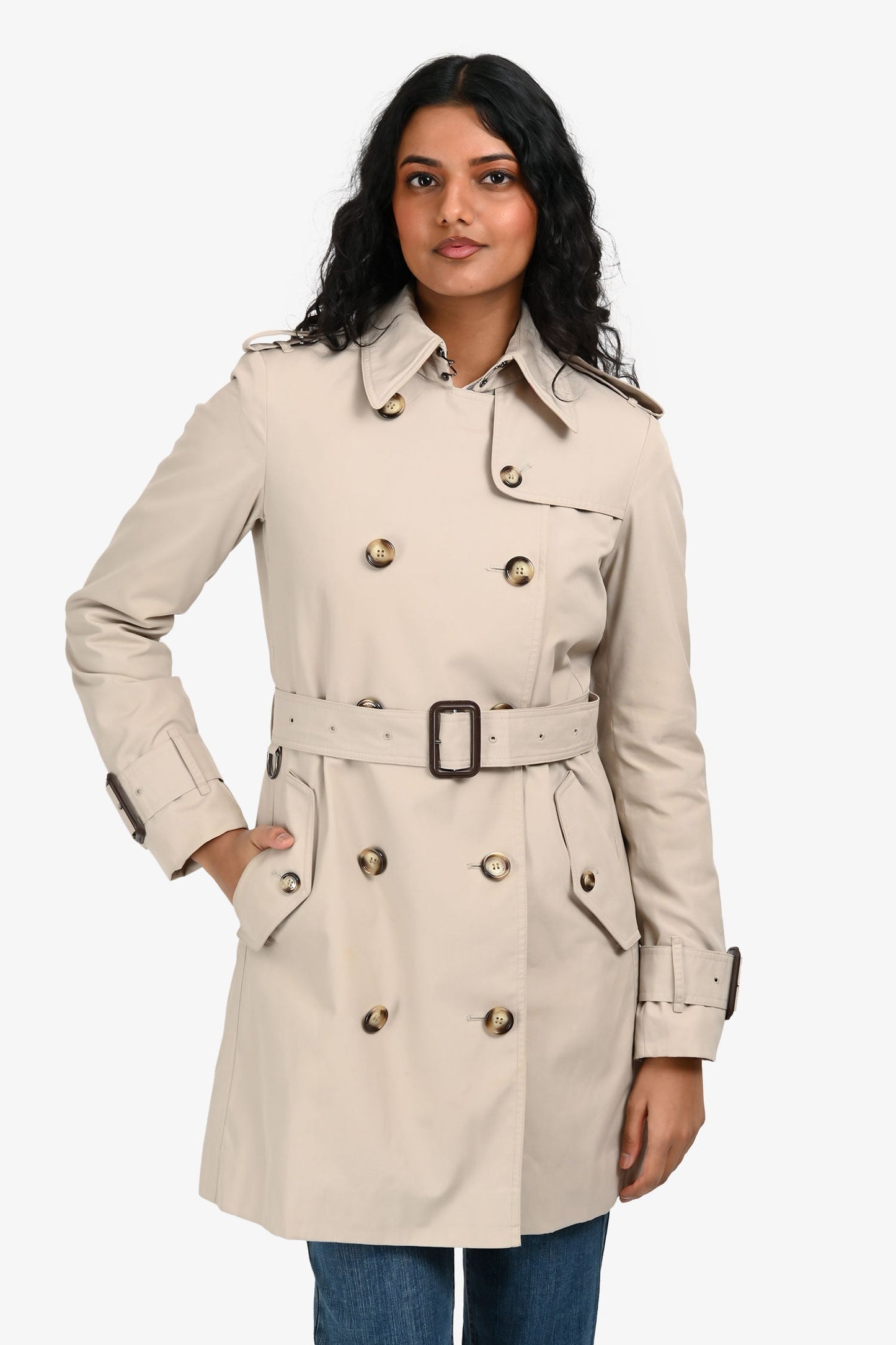 Burberry Beige 'Kensington Heritage' Mid-Length Trench Coat Size 2