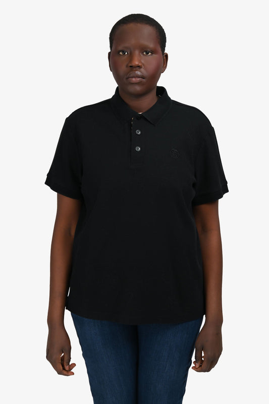 Burberry Black Knit Novacheck 'TB' Embroidered Polo Top Mens Size XL