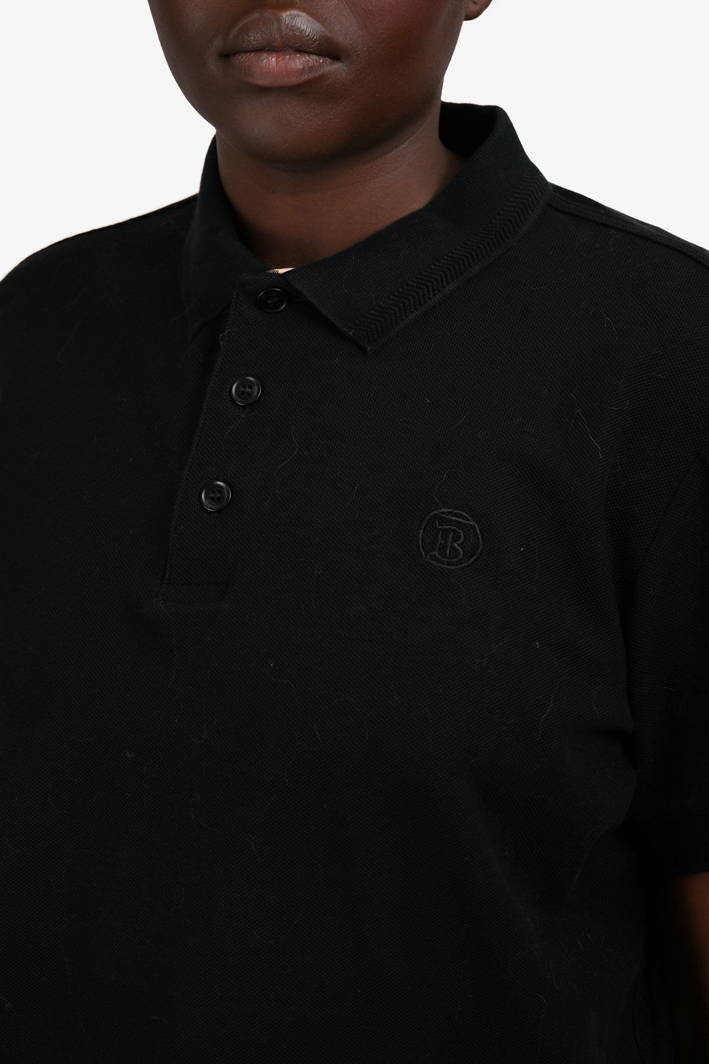 Burberry Black Knit Novacheck 'TB' Embroidered Polo Top Mens Size XL