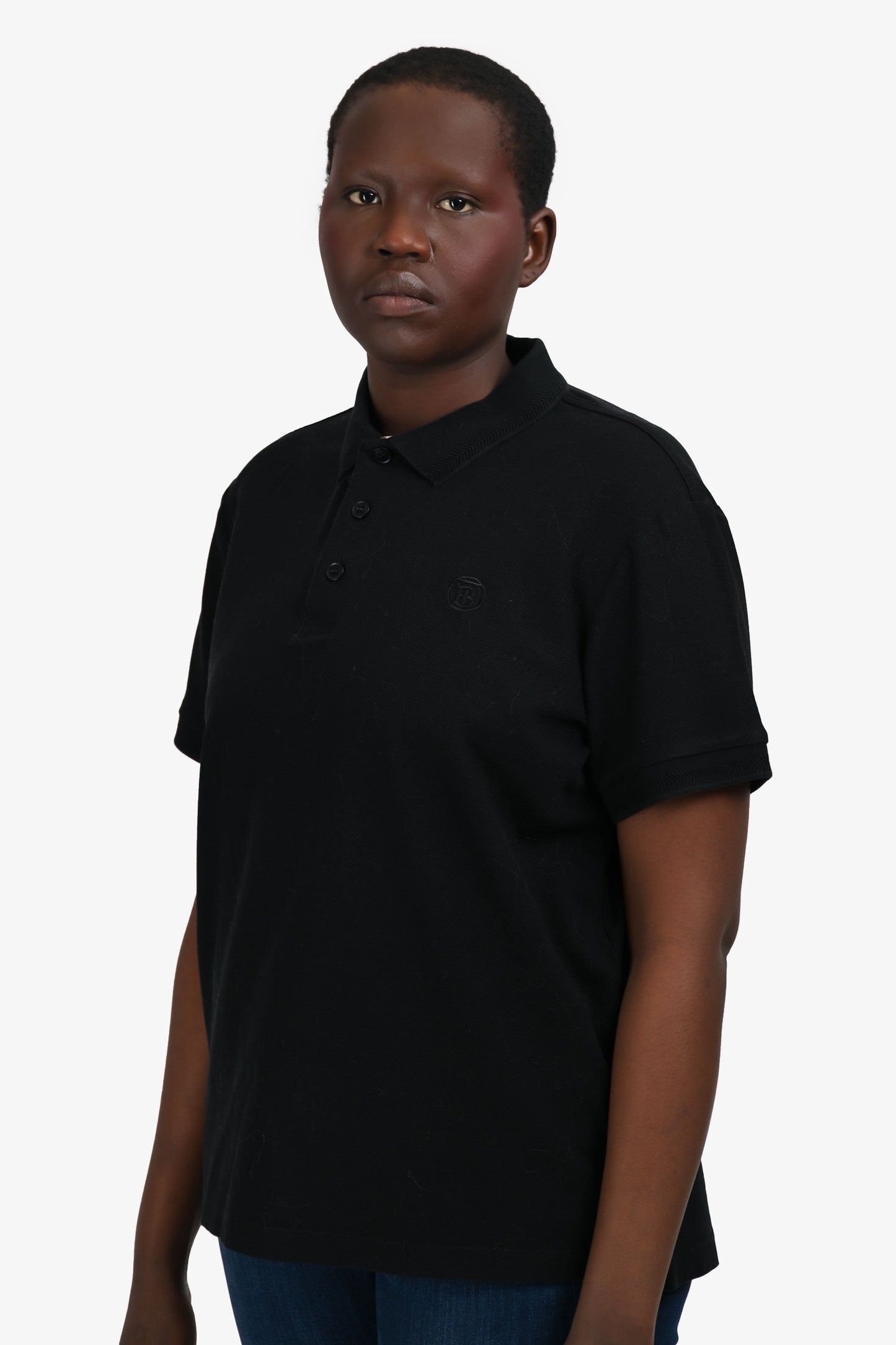 Burberry Black Knit Novacheck 'TB' Embroidered Polo Top Mens Size XL