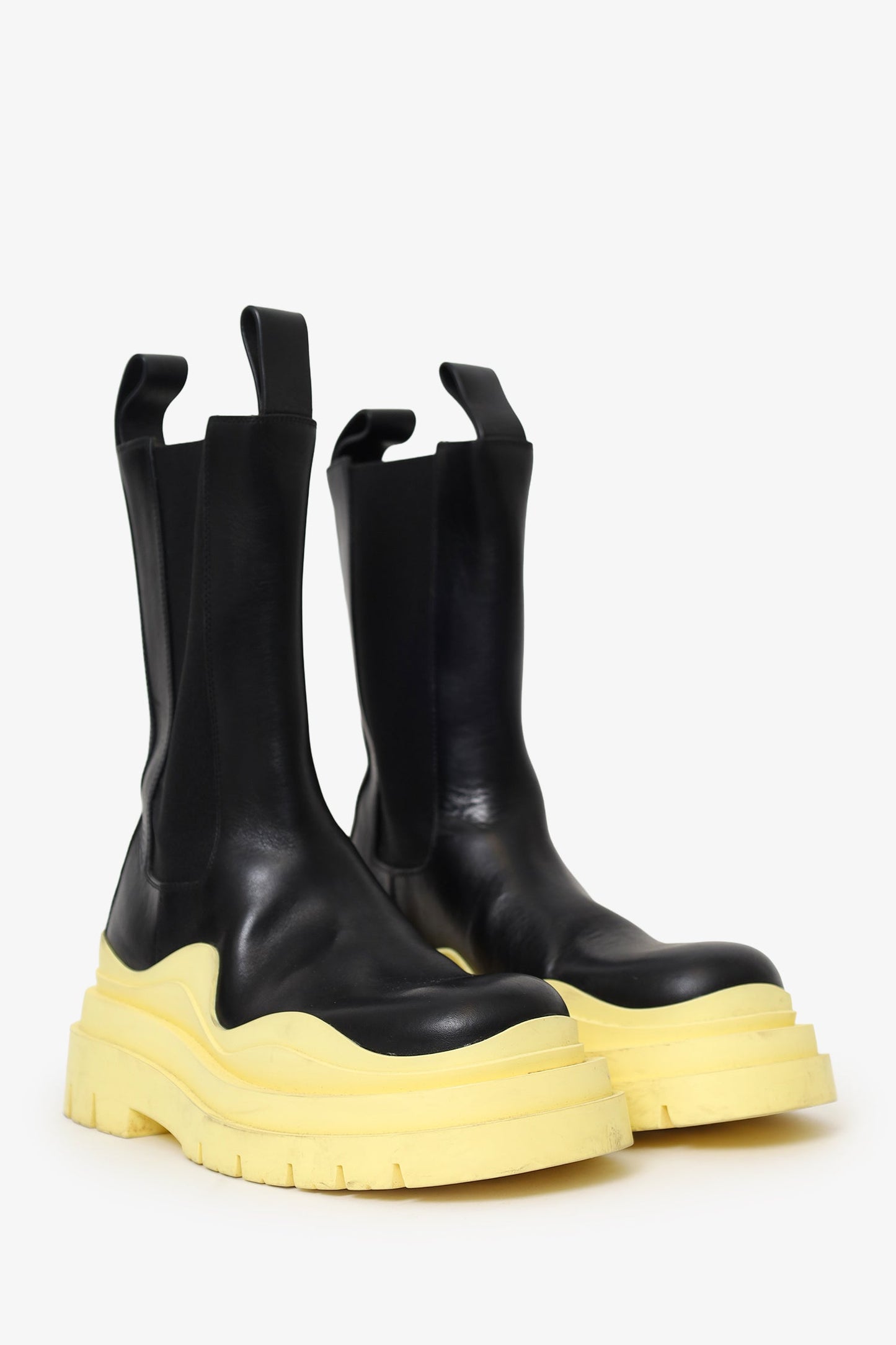 Bottega Veneta Black/Yellow Tire Chelsea Boots Size 35