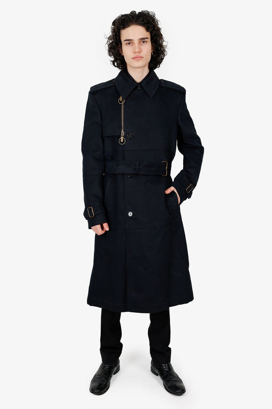 Burberry 2024 Black Cotton/Wool-Lined Long Trench Coat Size 48