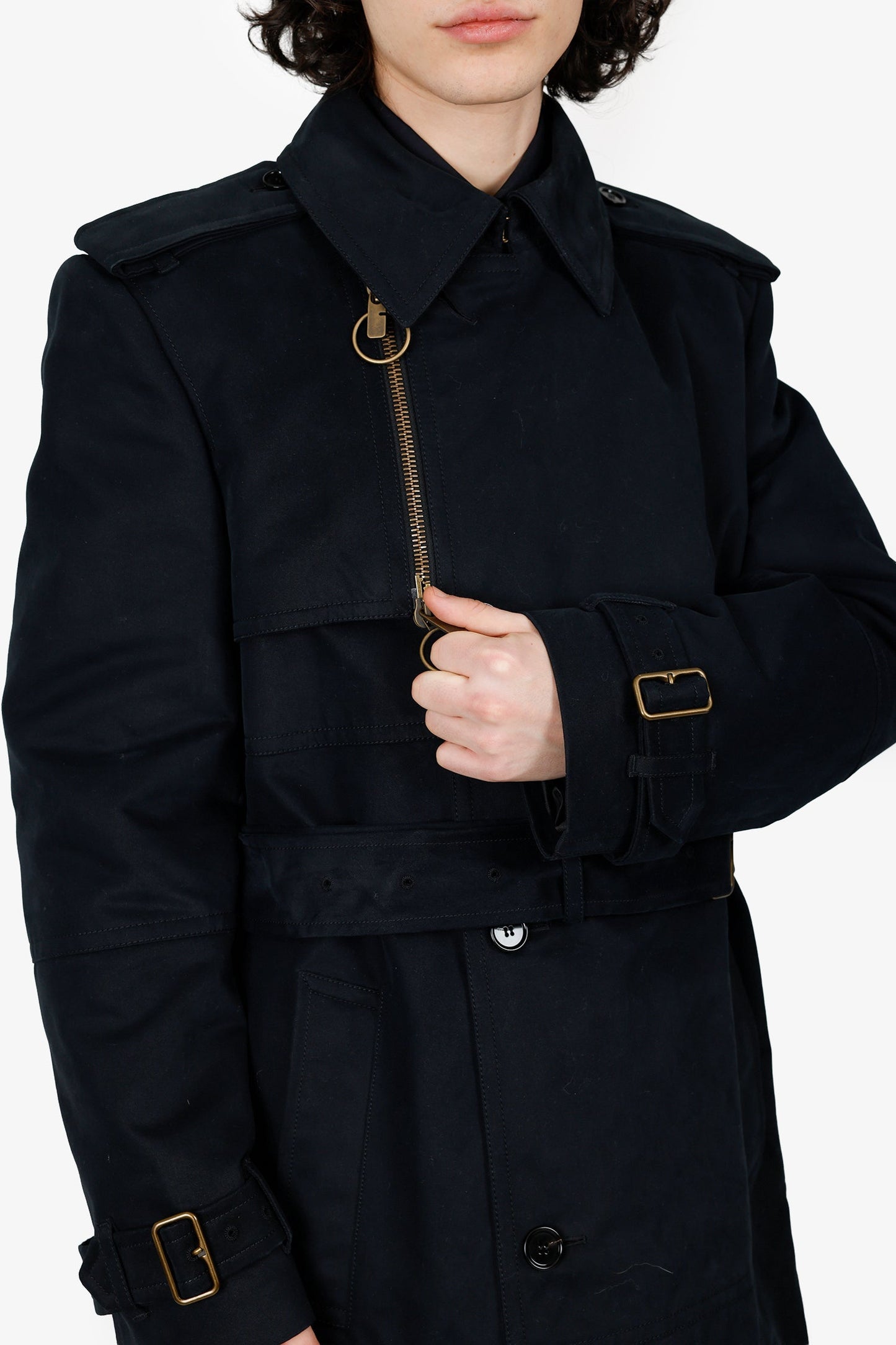 Burberry 2024 Black Cotton/Wool-Lined Long Trench Coat Size 48