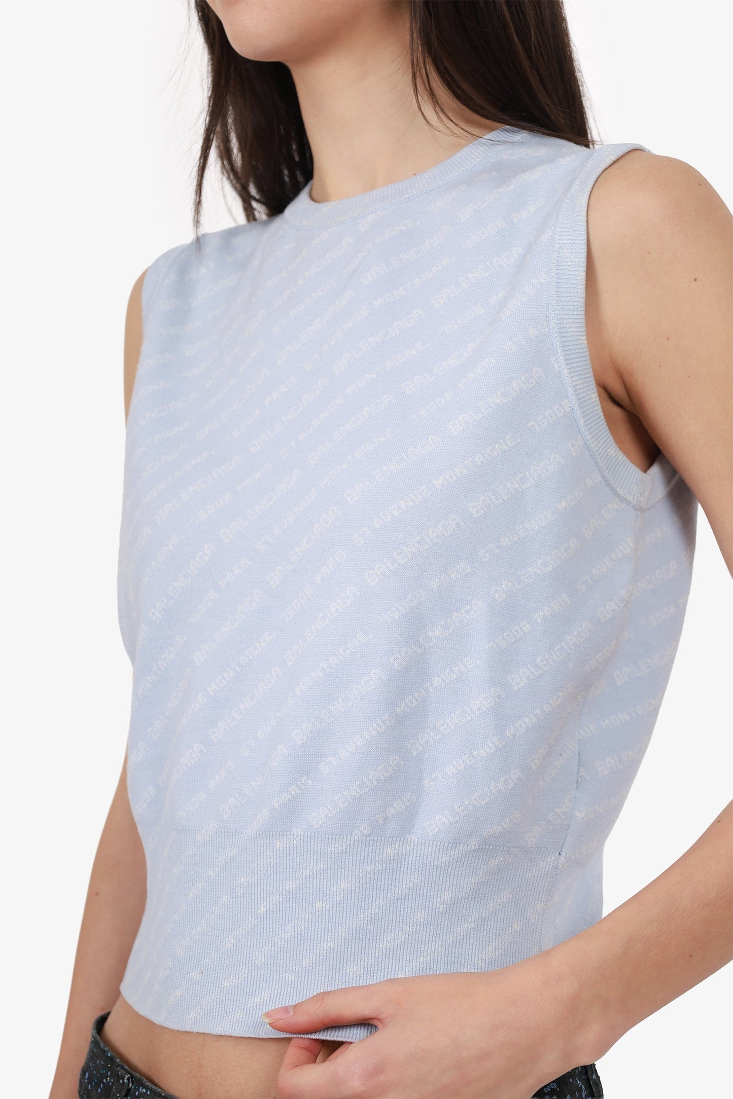 Balenciaga Blue Knit Logo All Over Vest Size 38