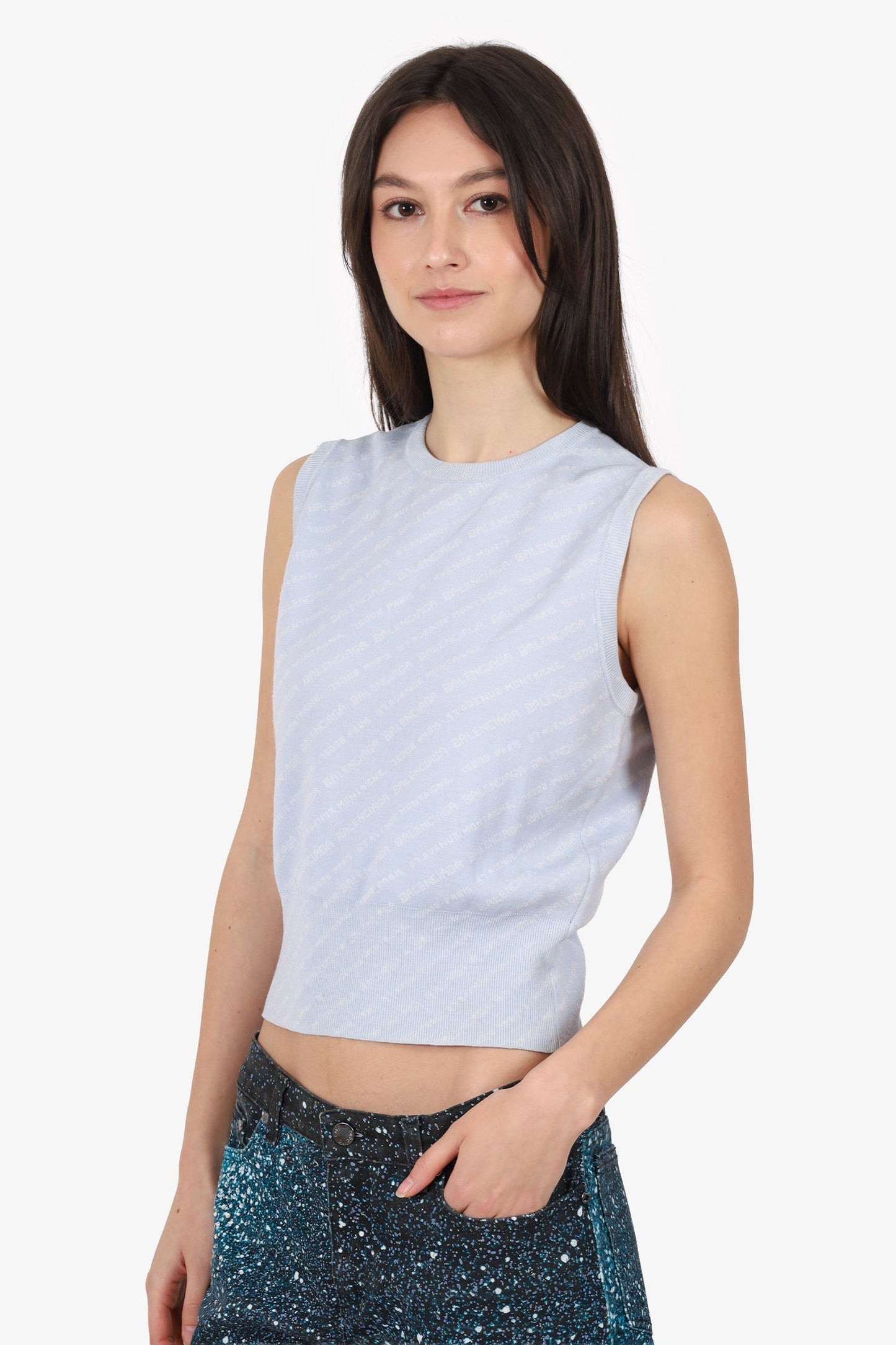 Balenciaga Blue Knit Logo All Over Vest Size 38