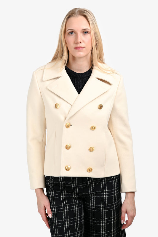 Celine 2020 Cream Cashmere Gold Triomphe Button Jacket Size 42