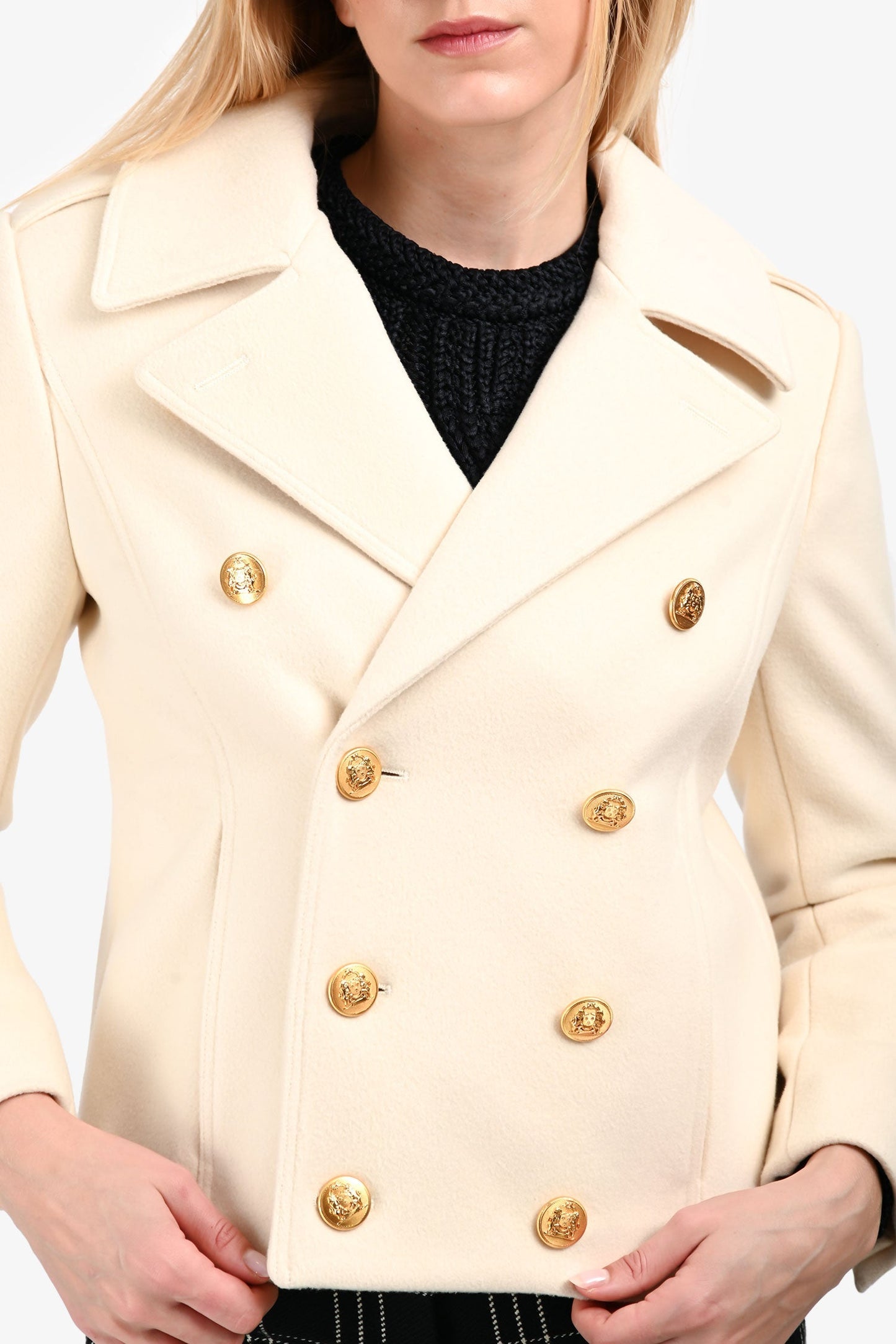 Celine 2020 Cream Cashmere Gold Triomphe Button Jacket Size 42