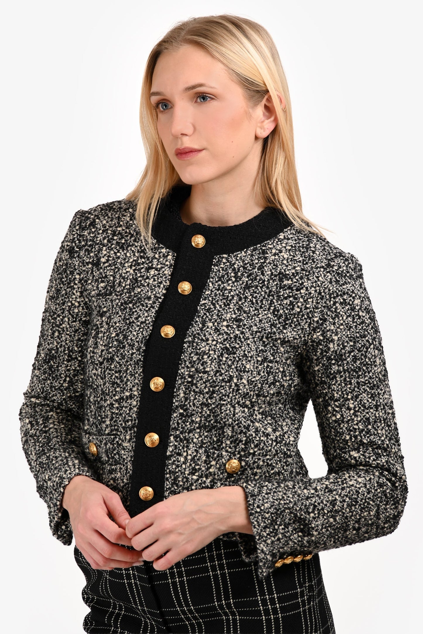 Celine Grey/Black Wool Shoulder Padded Trim Detail Blazer Size 34