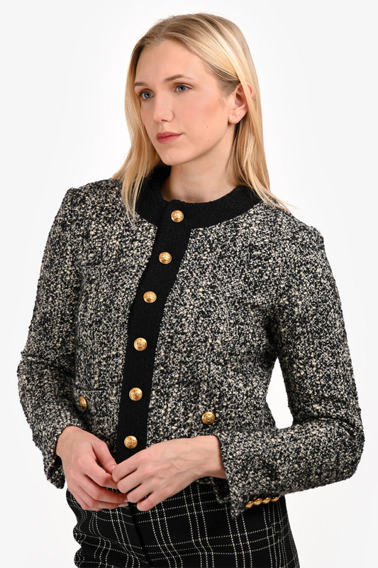 Celine Grey/Black Wool Shoulder Padded Trim Detail Blazer Size 34