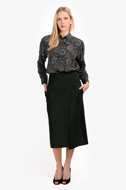 Celine Green Wool/Cashmere Midi Skirt Size 36