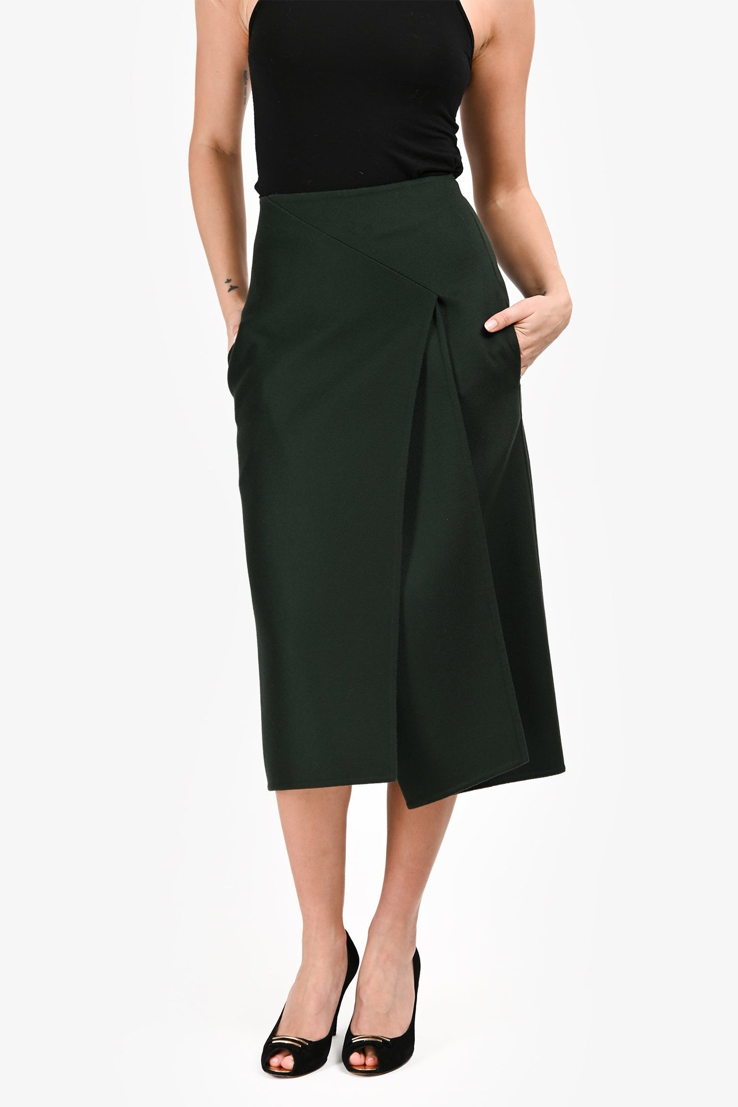Celine Green Wool/Cashmere Midi Skirt Size 36