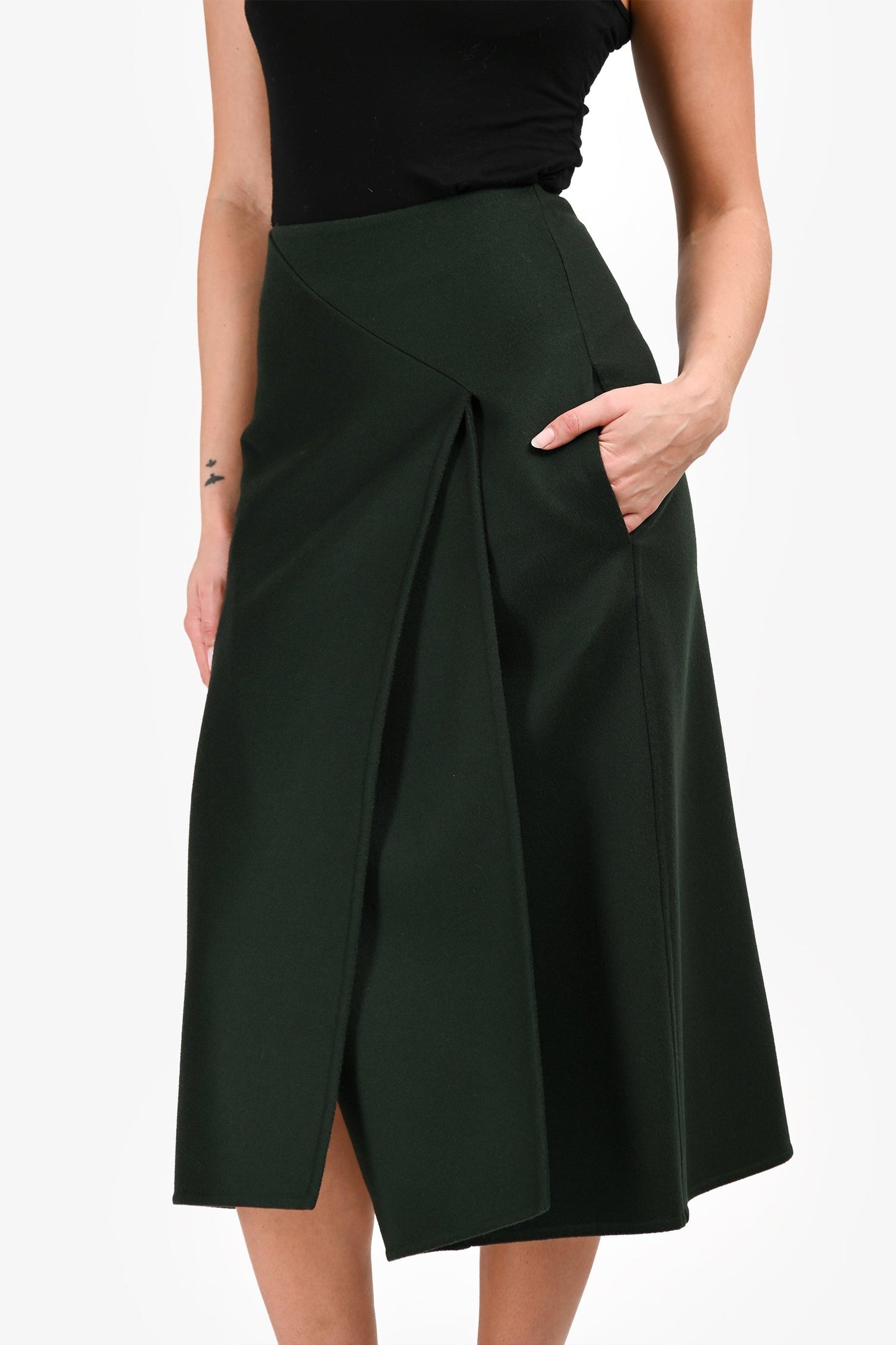Celine Green Wool/Cashmere Midi Skirt Size 36