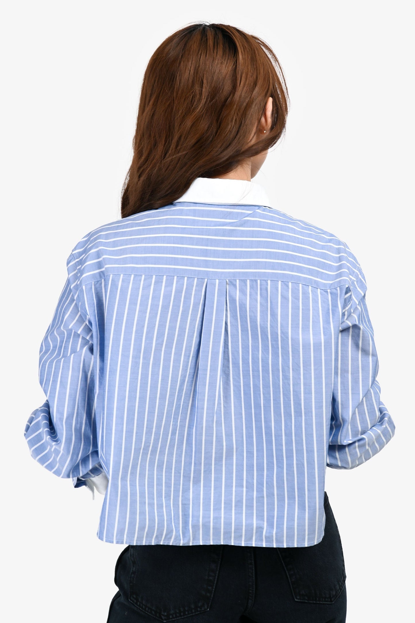 Celine Blue/White Striped Cotton Poplin Cropped Triomphe Blo  Size 42