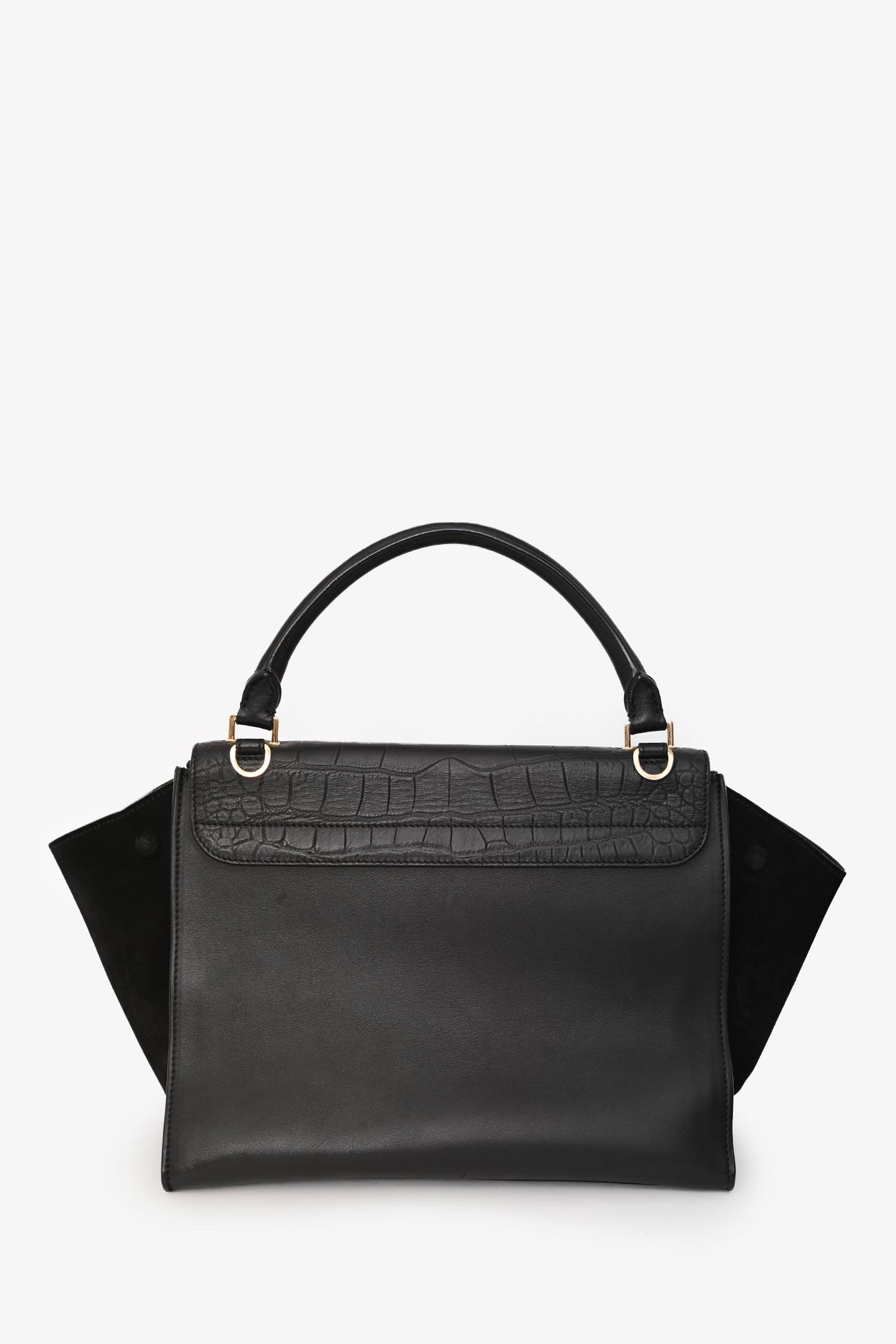 Celine 2011 Black Croc Embossed Leather Medium Trapeze Shoulder Bag