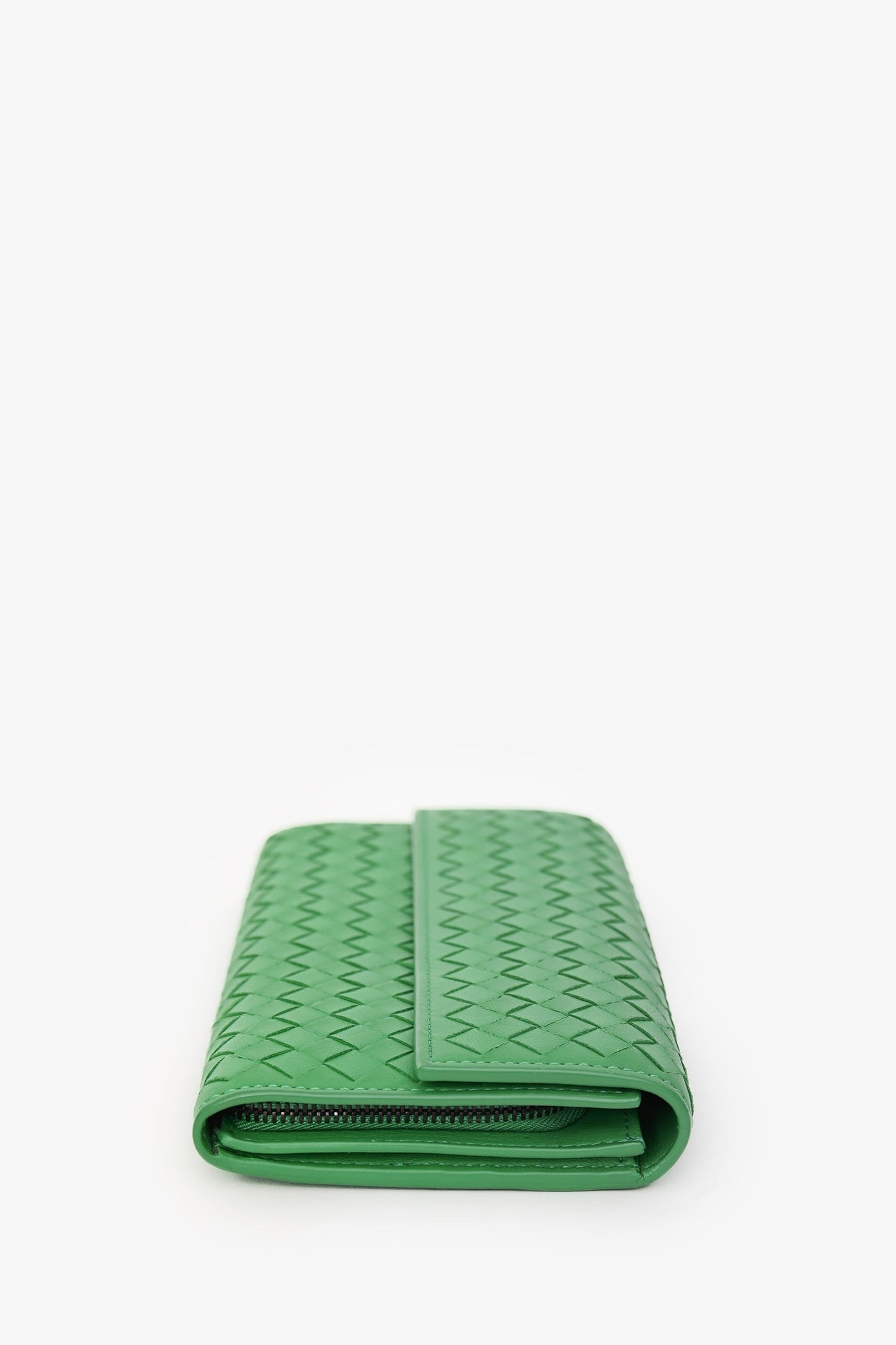 Bottega Veneta Parakeet Intrecciato Leather Full Zip Long Wallet