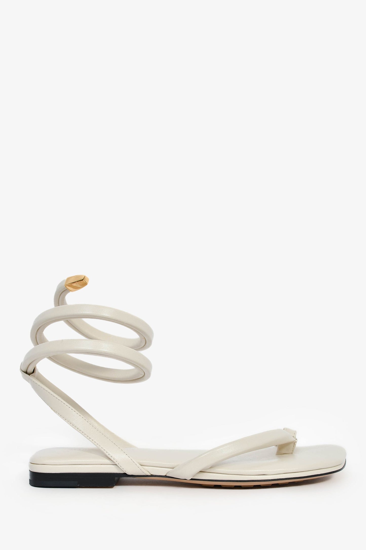 Bottega Veneta White Leather Spiral Flat Sandals Size 36.5