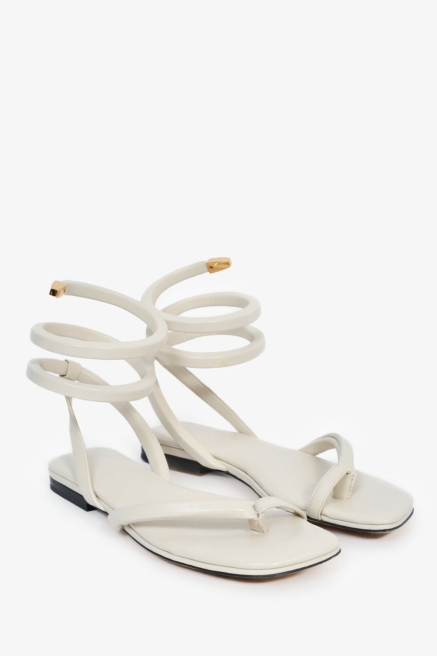 Bottega Veneta White Leather Spiral Flat Sandals Size 36.5