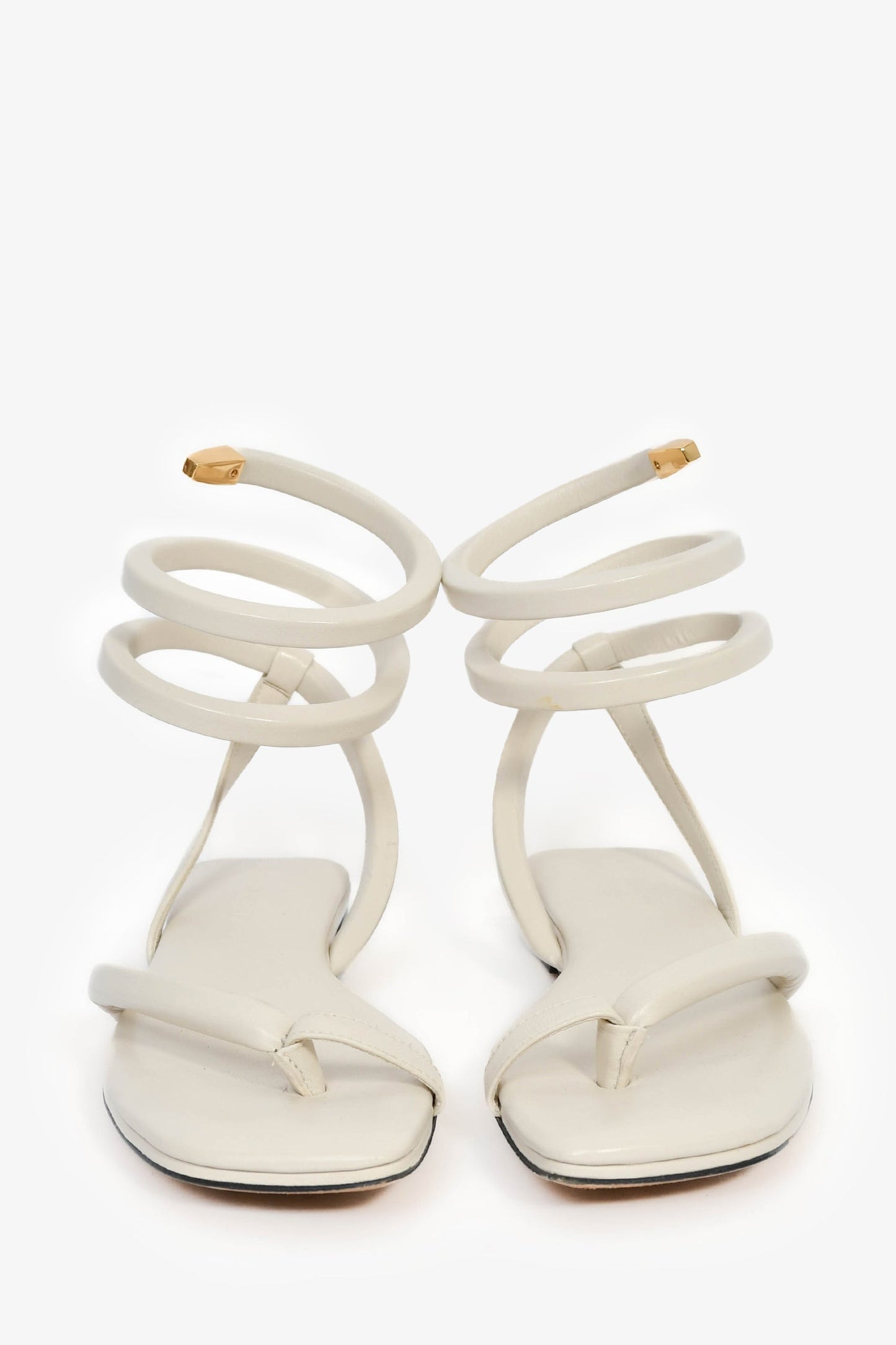 Bottega Veneta White Leather Spiral Flat Sandals Size 36.5