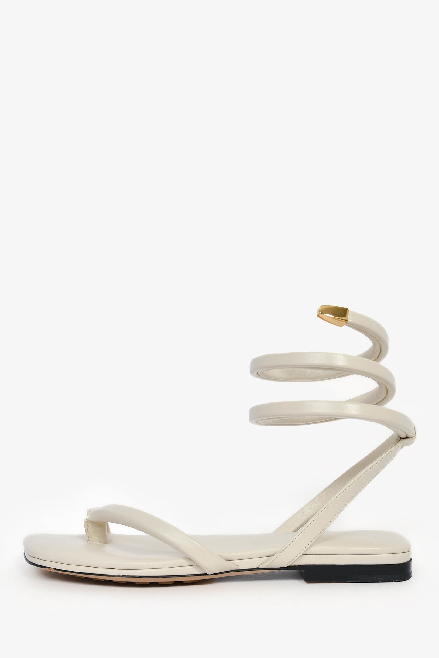 Bottega Veneta White Leather Spiral Flat Sandals Size 36.5