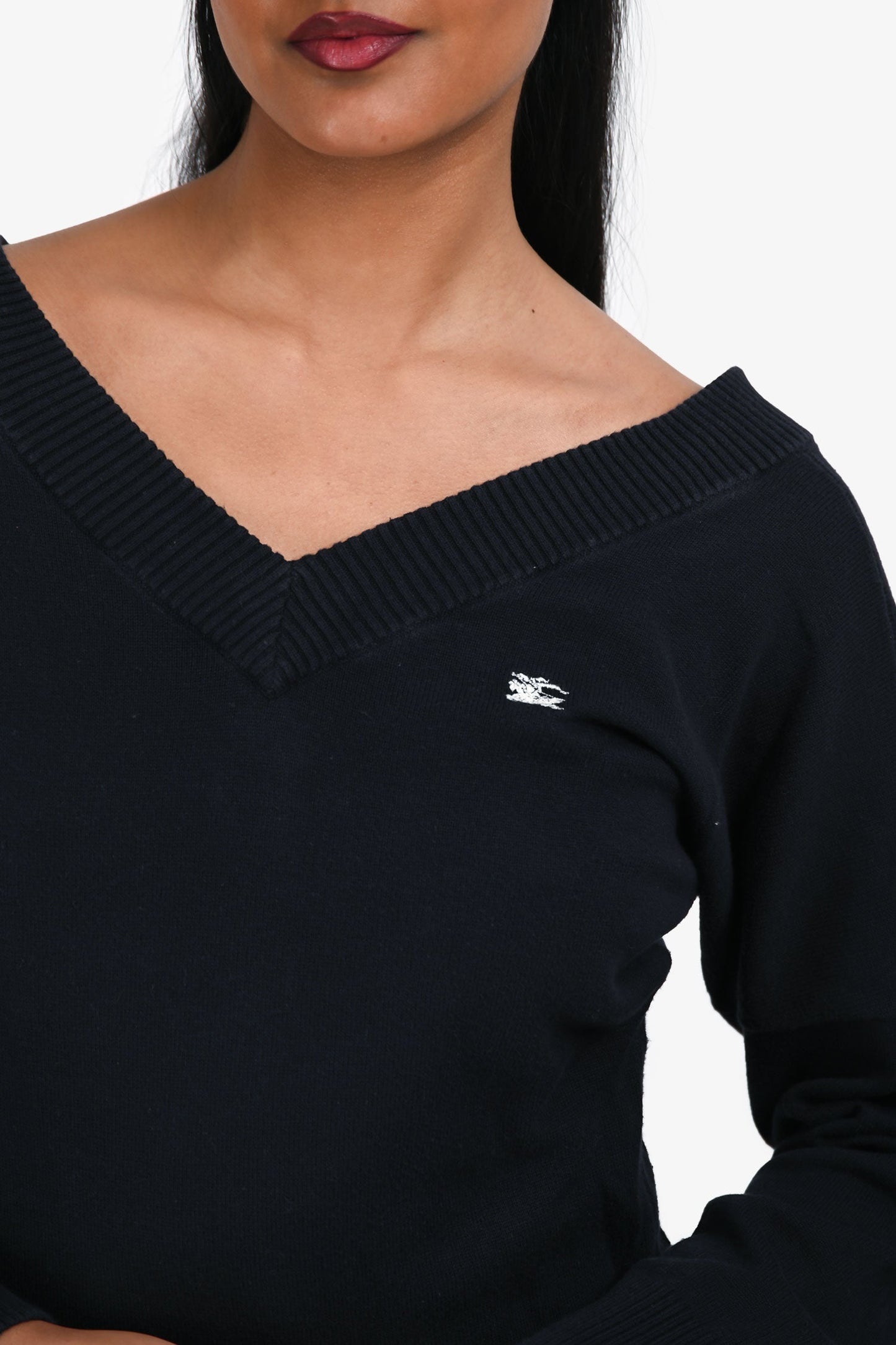 Burberry Blue Label Navy Cotton V-Neck Tie Detail Sweater Size 38