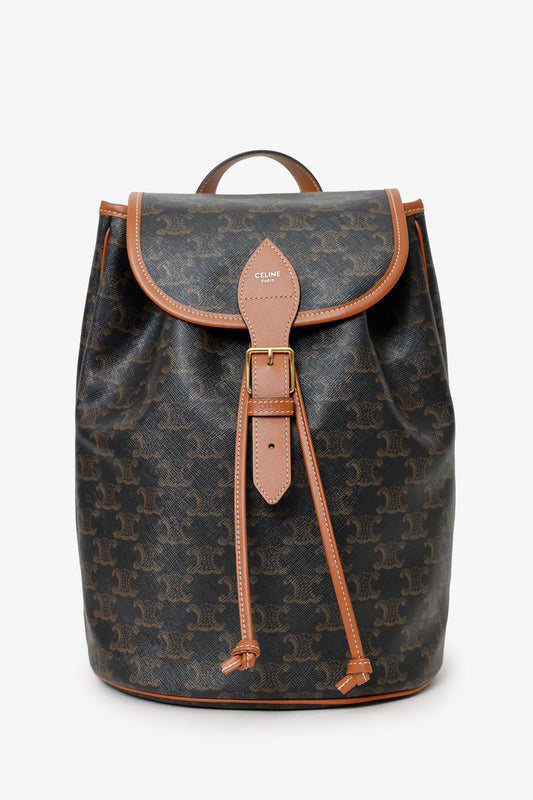Celine Brown Triomphe Canvas/Calfskin Medium Backpack