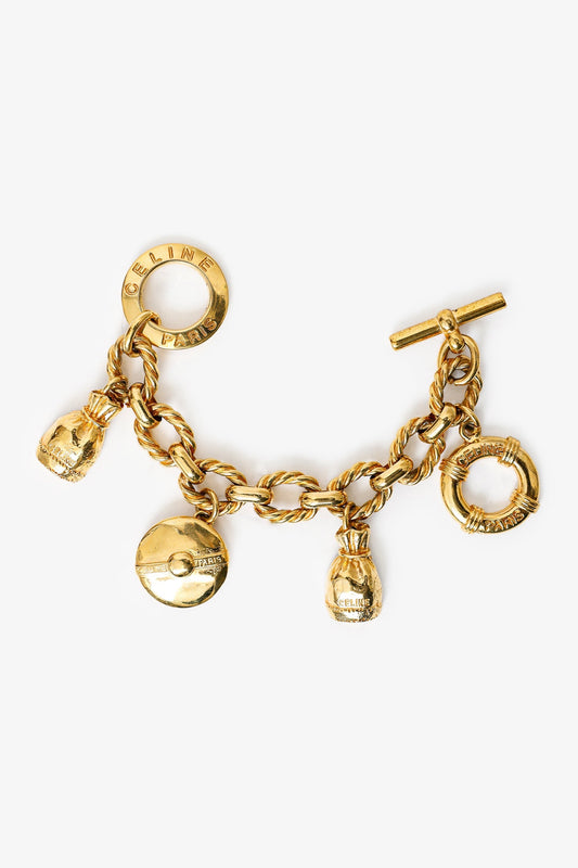 Celine   Gold Toned Charm Toggle Closure Bracelet