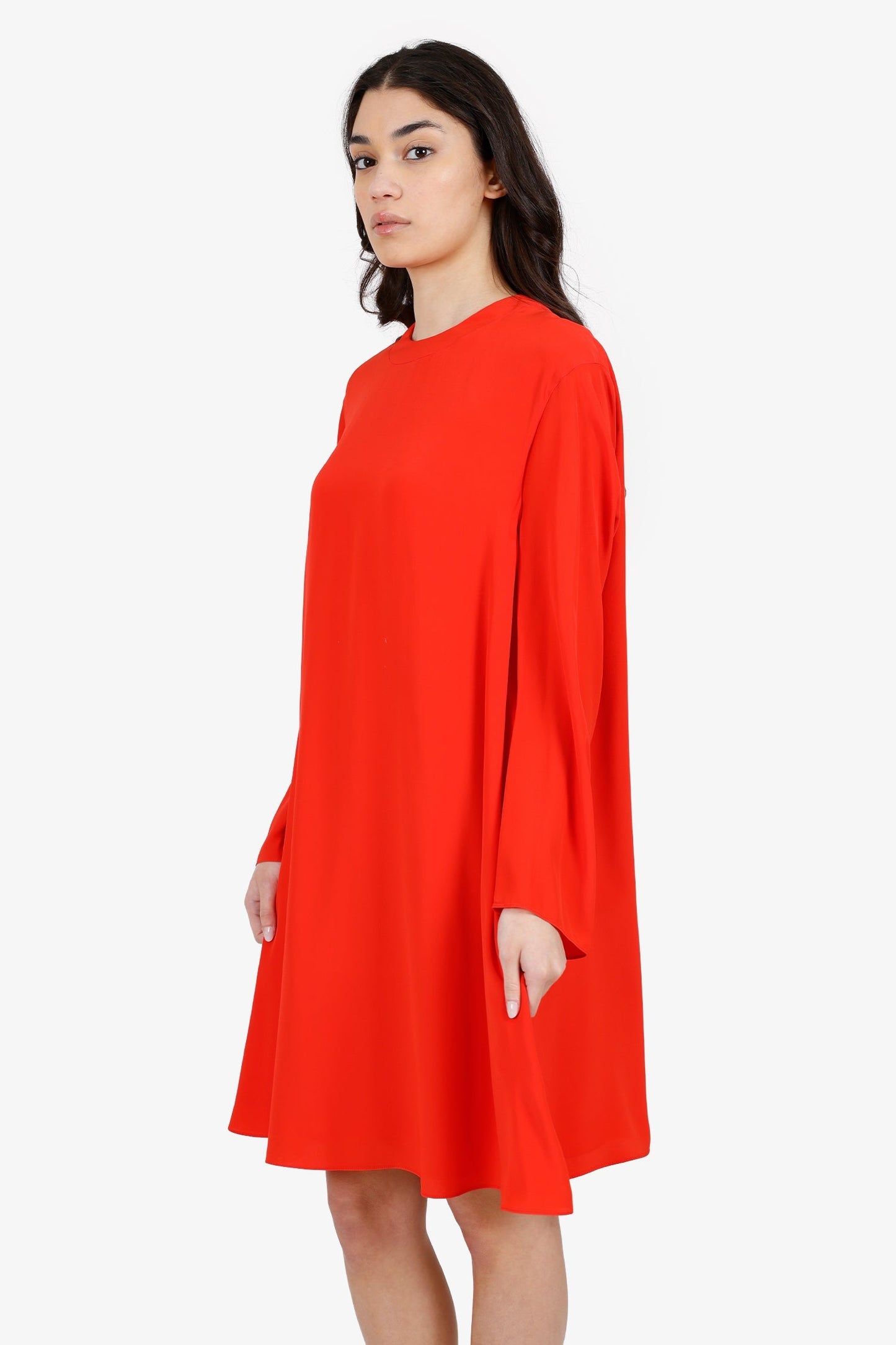 Balenciaga Red Silk Long Sleeve Dress Size 40