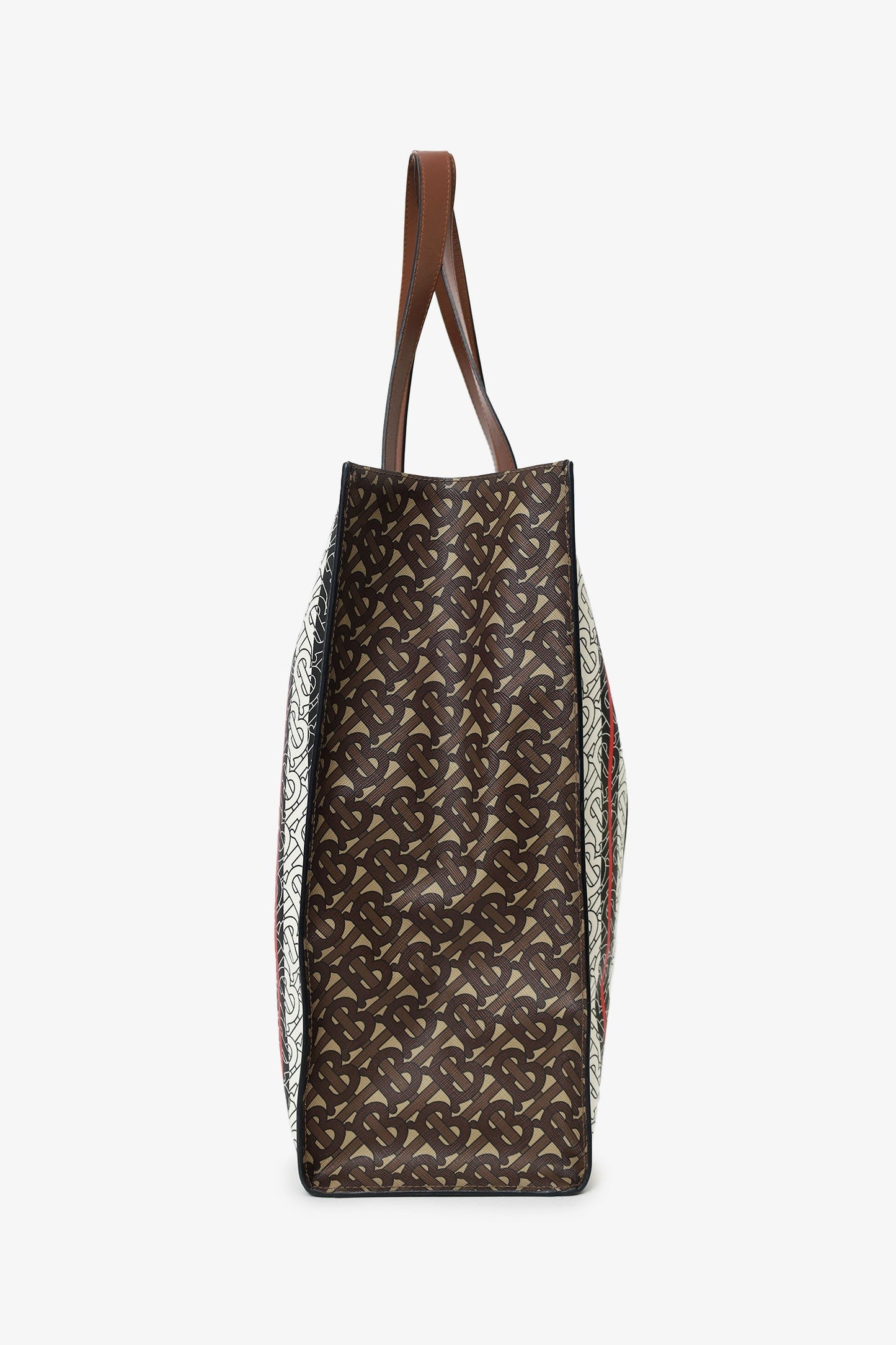 Burberry Bridle Brown TB Monogram Canvas Stripe Vertical Tote