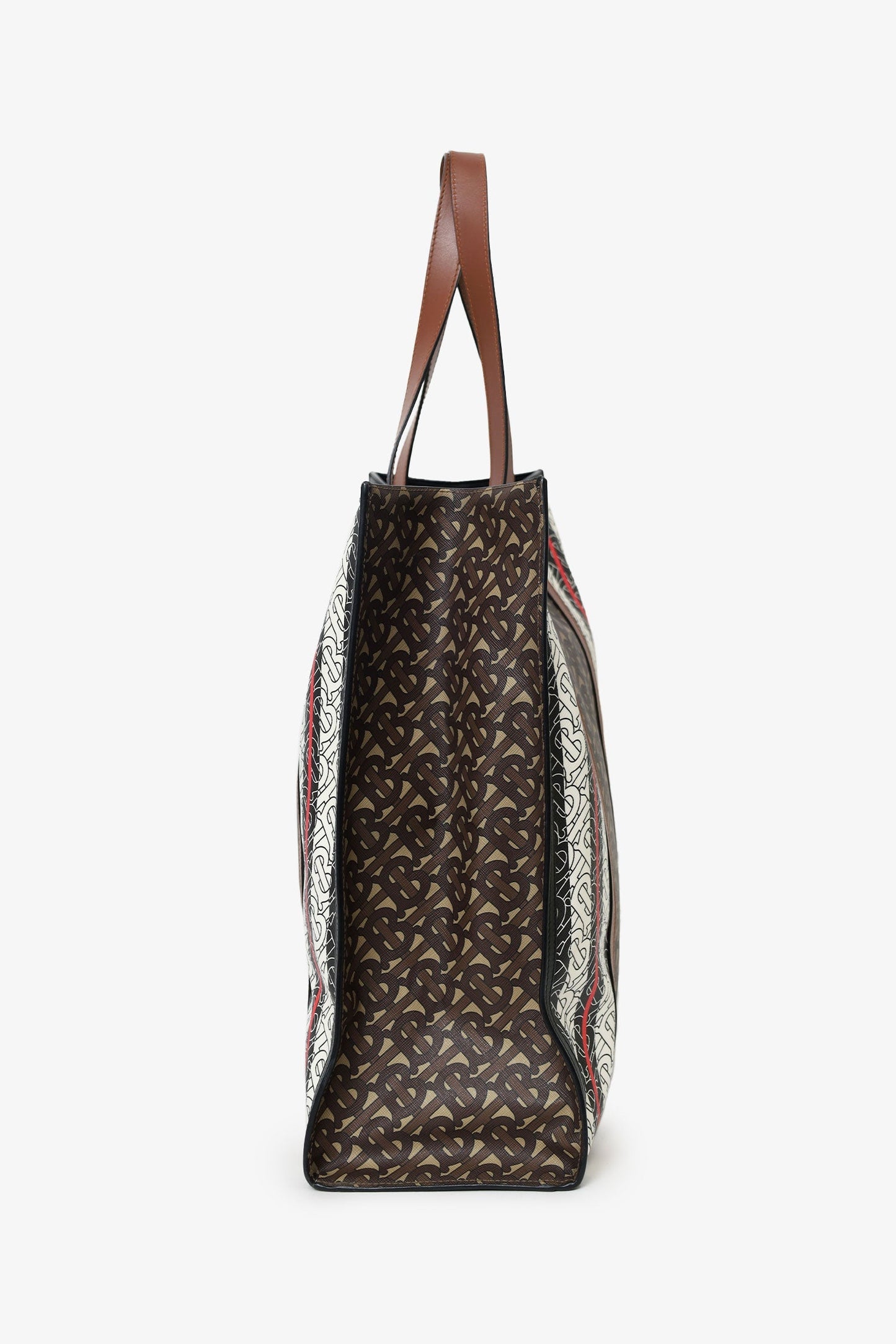 Burberry Bridle Brown TB Monogram Canvas Stripe Vertical Tote