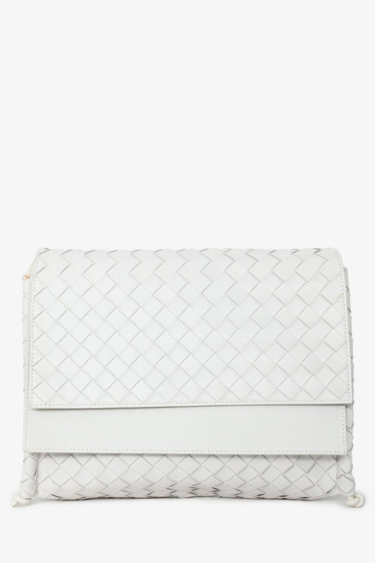Bottega Veneta White Leather Intrecciato Crossbody
