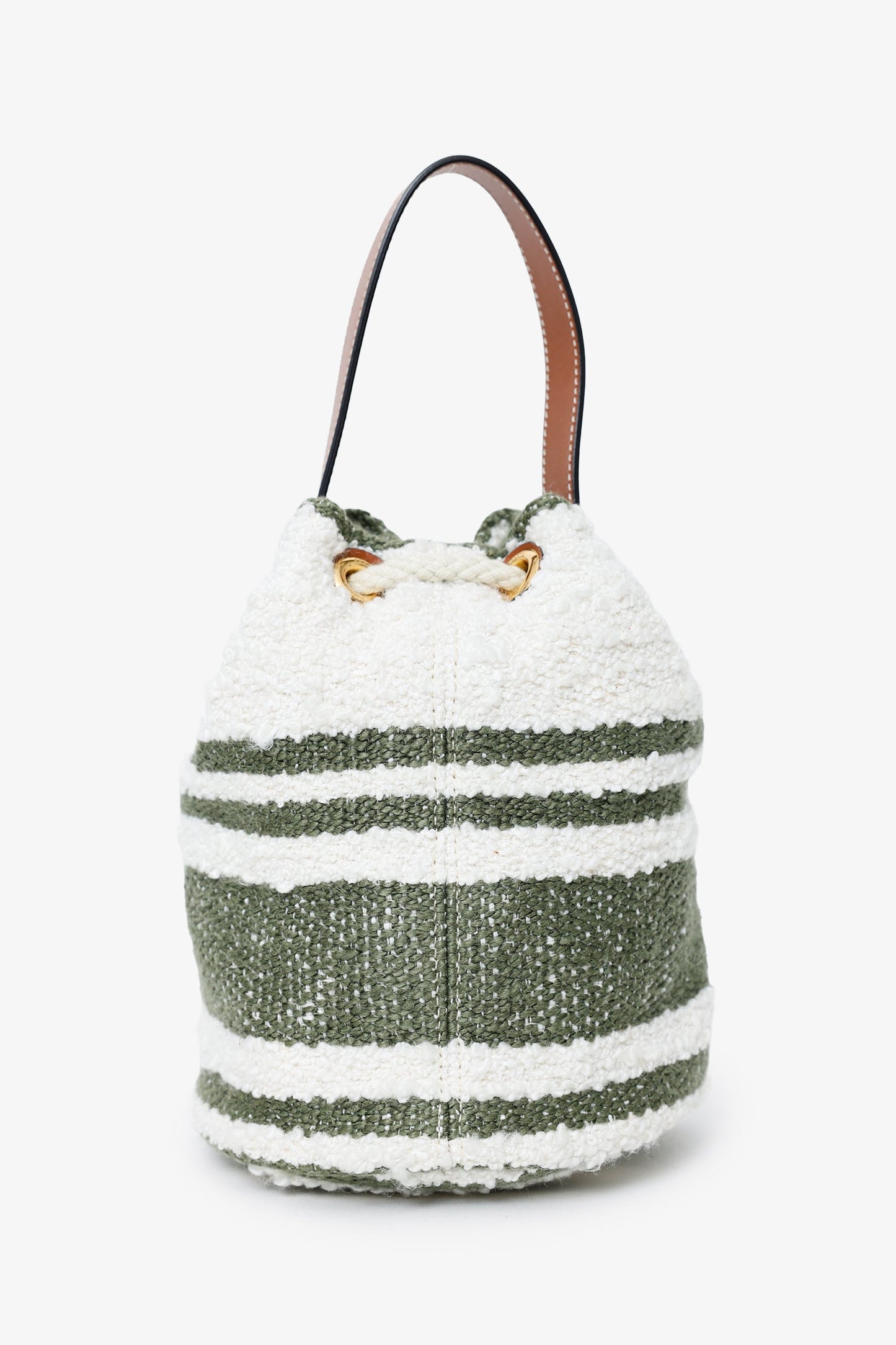 Celine 2022 Green/White Terry Cloth Teen Drawstring Plein Soleil Bucket Bag