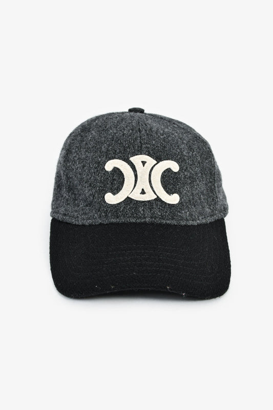 Celine Grey Wool 'Triomphe' Baseball Cap Size L