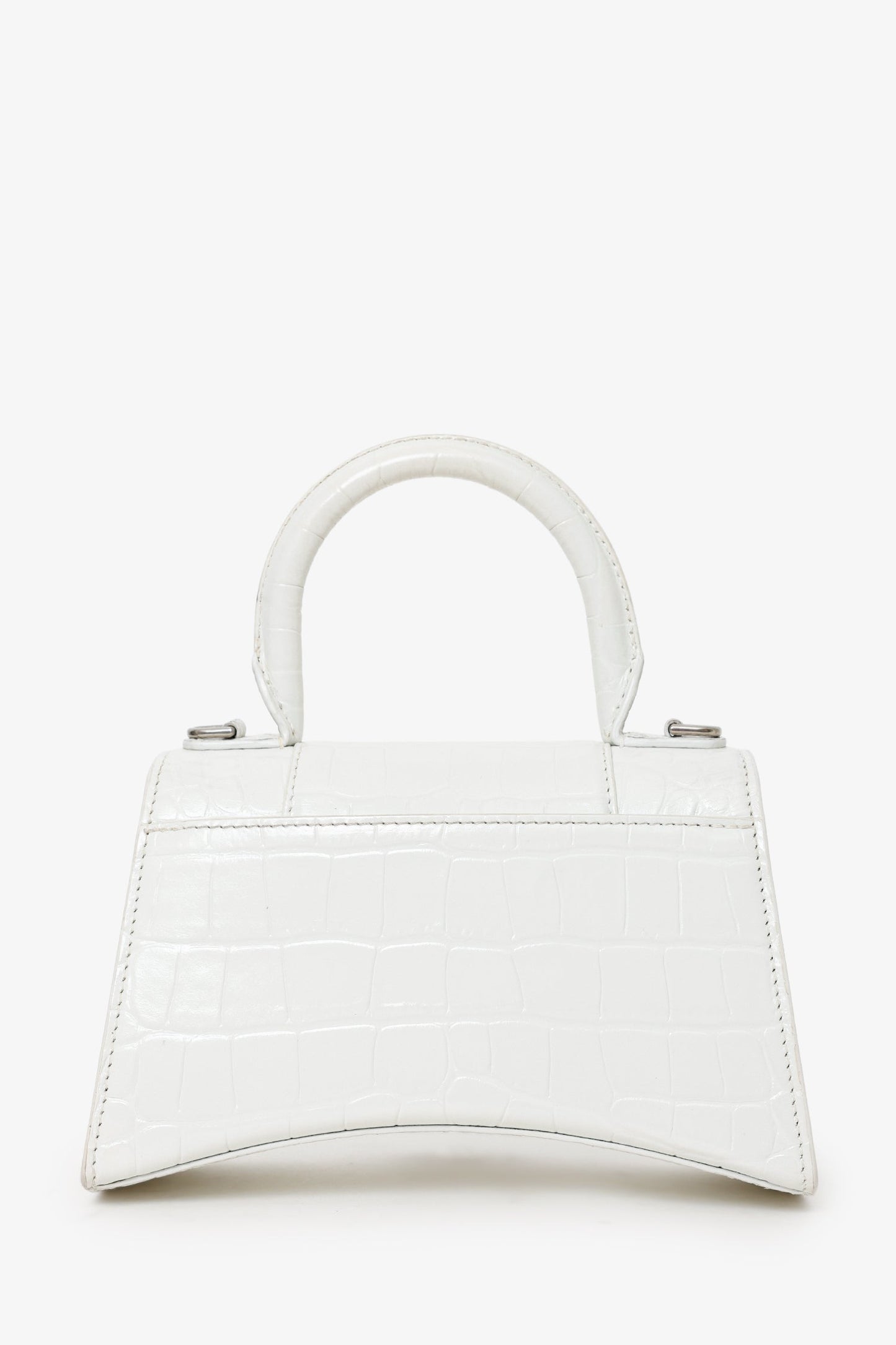Balenciaga White Croc Embossed XS Hourglass Top Handle Bag With Strap