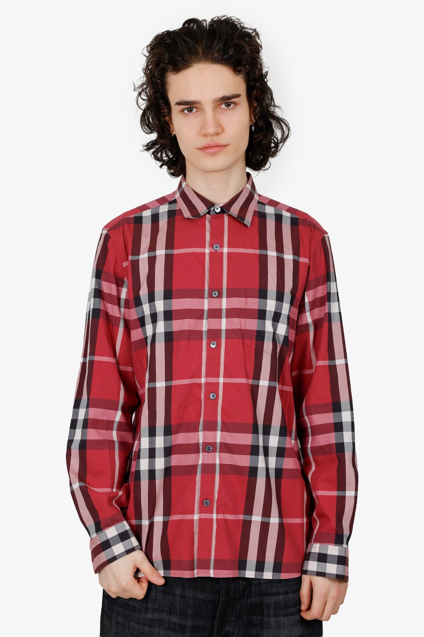 Burberry Red Cotton Button Down Shirt Size L Mens