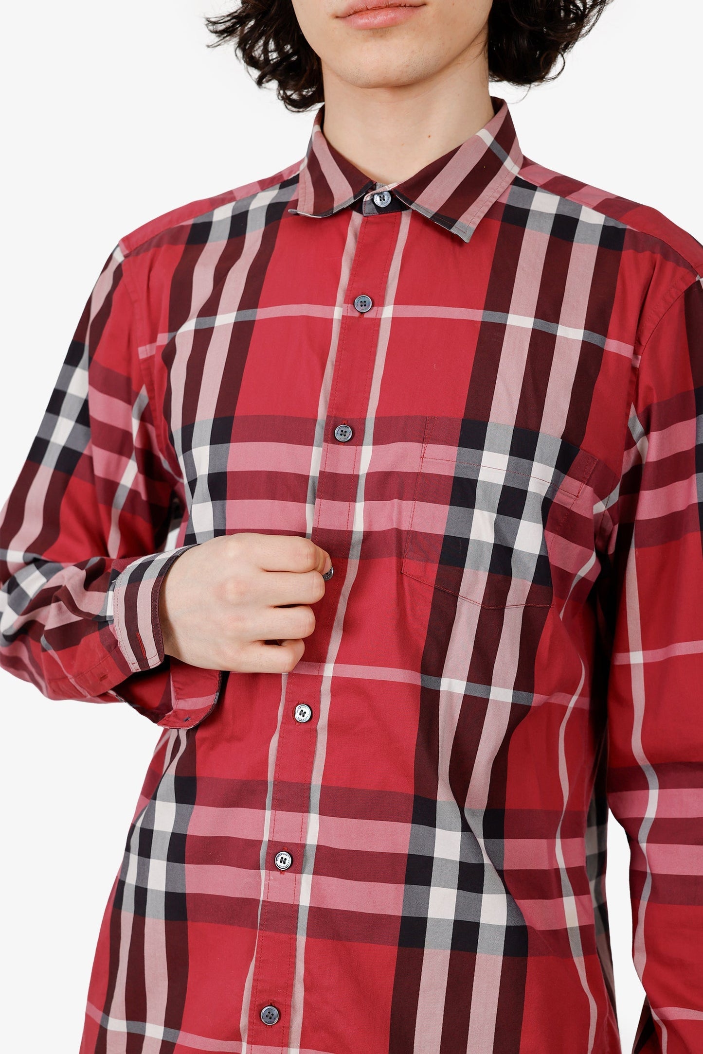 Burberry Red Cotton Button Down Shirt Size L Mens