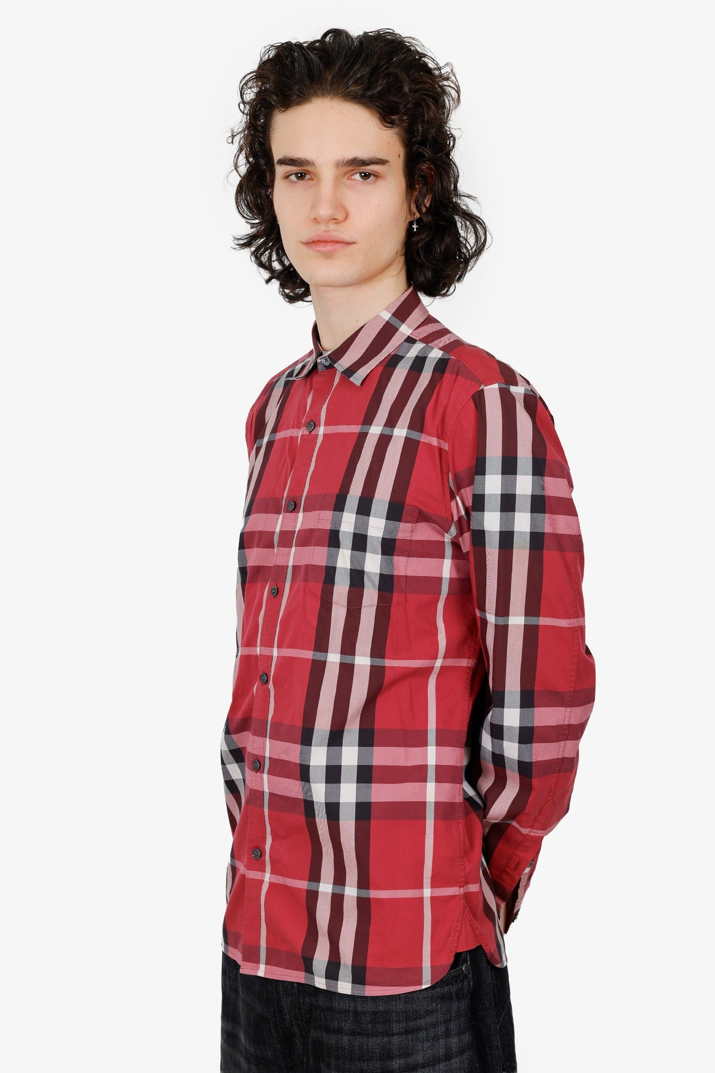 Burberry Red Cotton Button Down Shirt Size L Mens