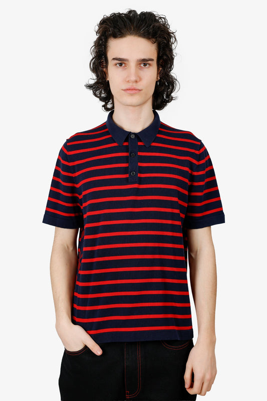 Burberry Red Striped Cotton Polo T-shirt Size L Mens