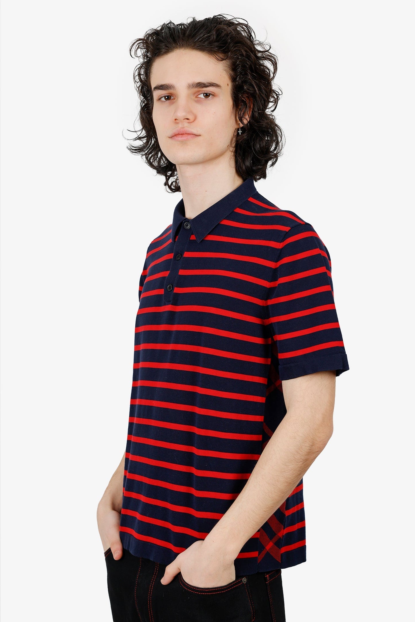 Burberry Red Striped Cotton Polo T-shirt Size L Mens