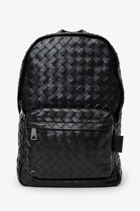 Bottega Veneta Black Intrecciato Leather Backpack