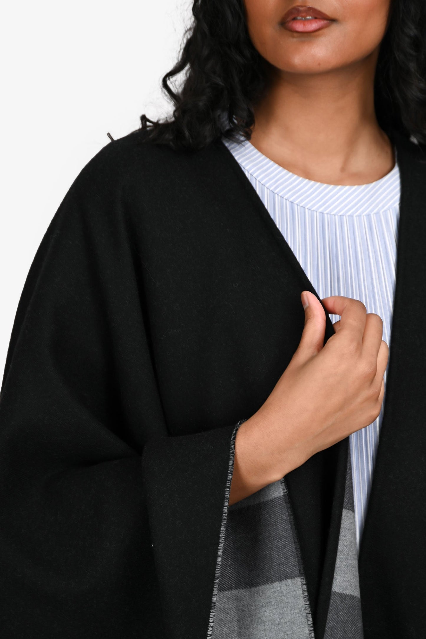 Burberry Black/Grey Ho  Check Wool Shawl