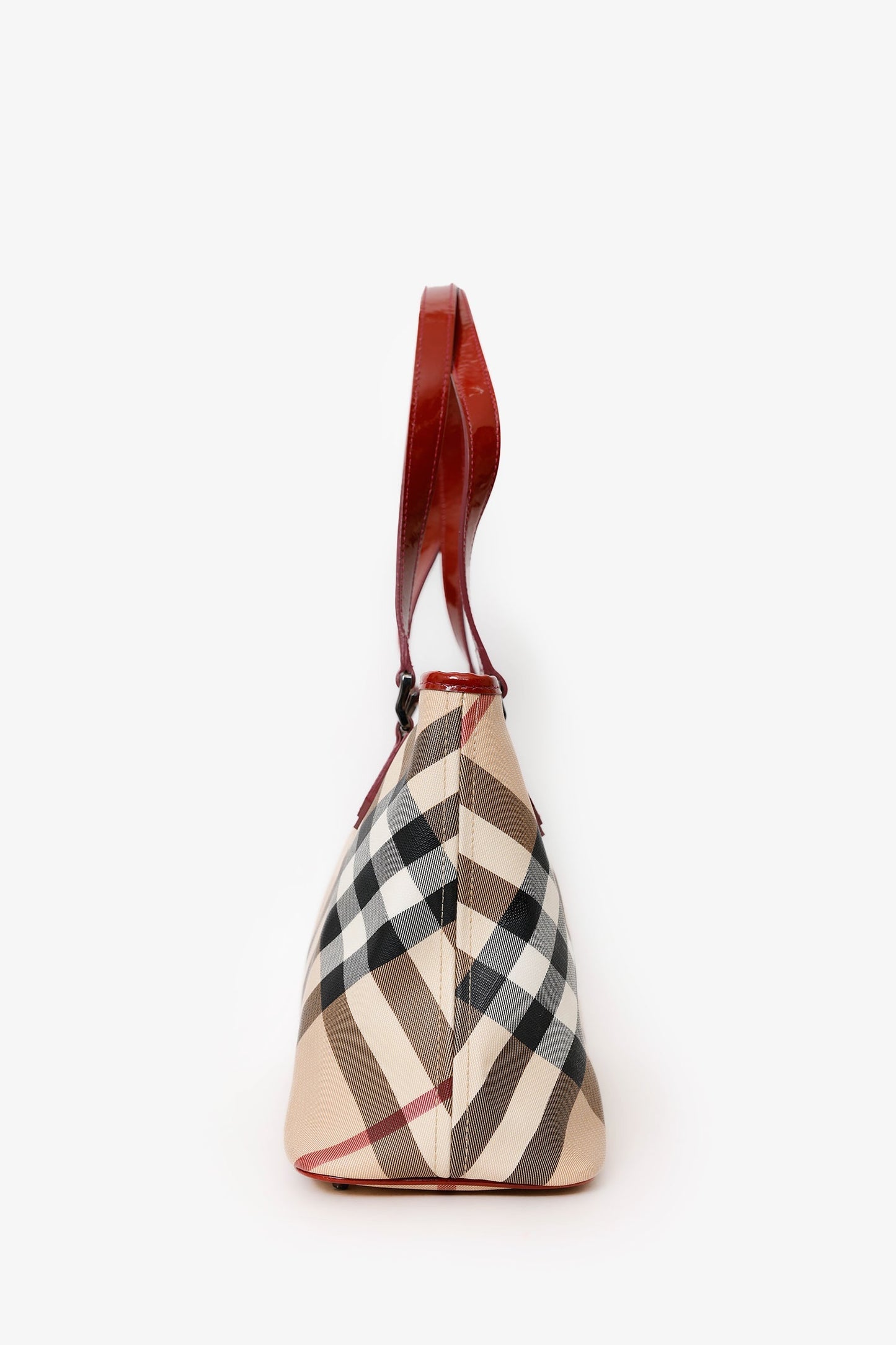 Burberry Beige/Red Coated Canvas Novacheck Top Handle Bag