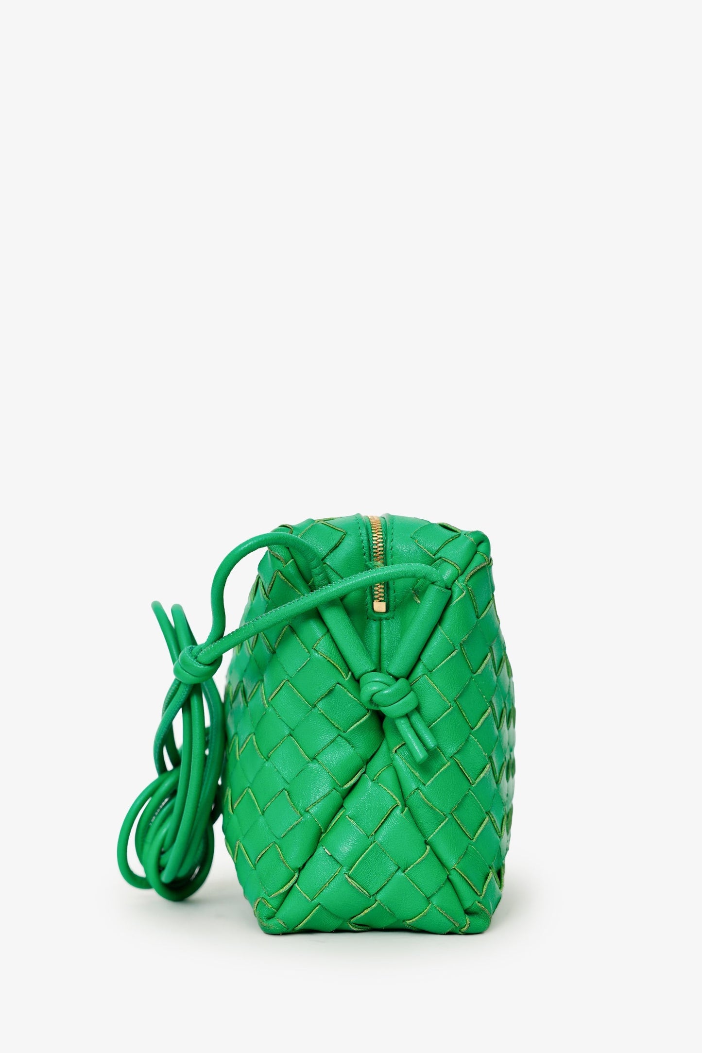 Bottega Veneta Green Leather Intrecciato Mini Loop Crossbody Bag