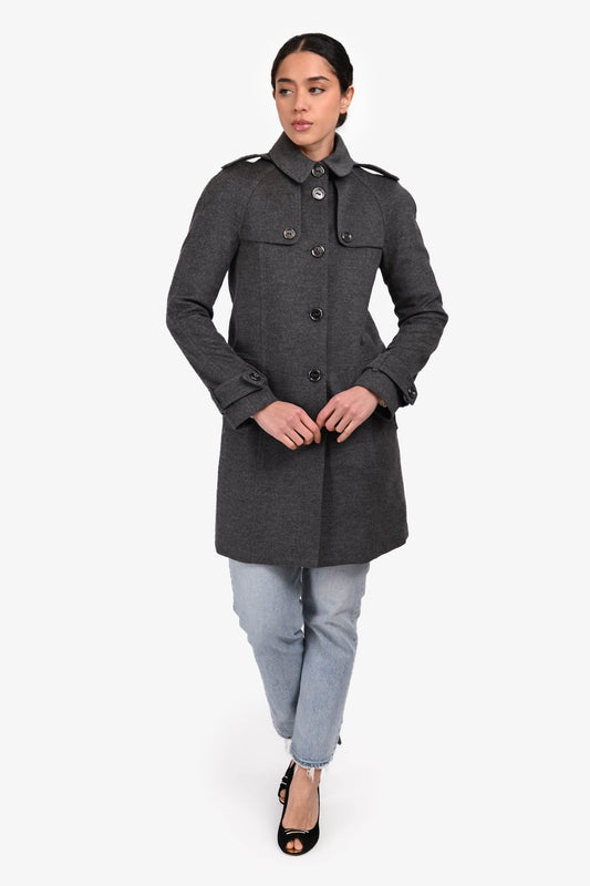 Burberry Grey Wool Single Breasted Midi Coat Size 4