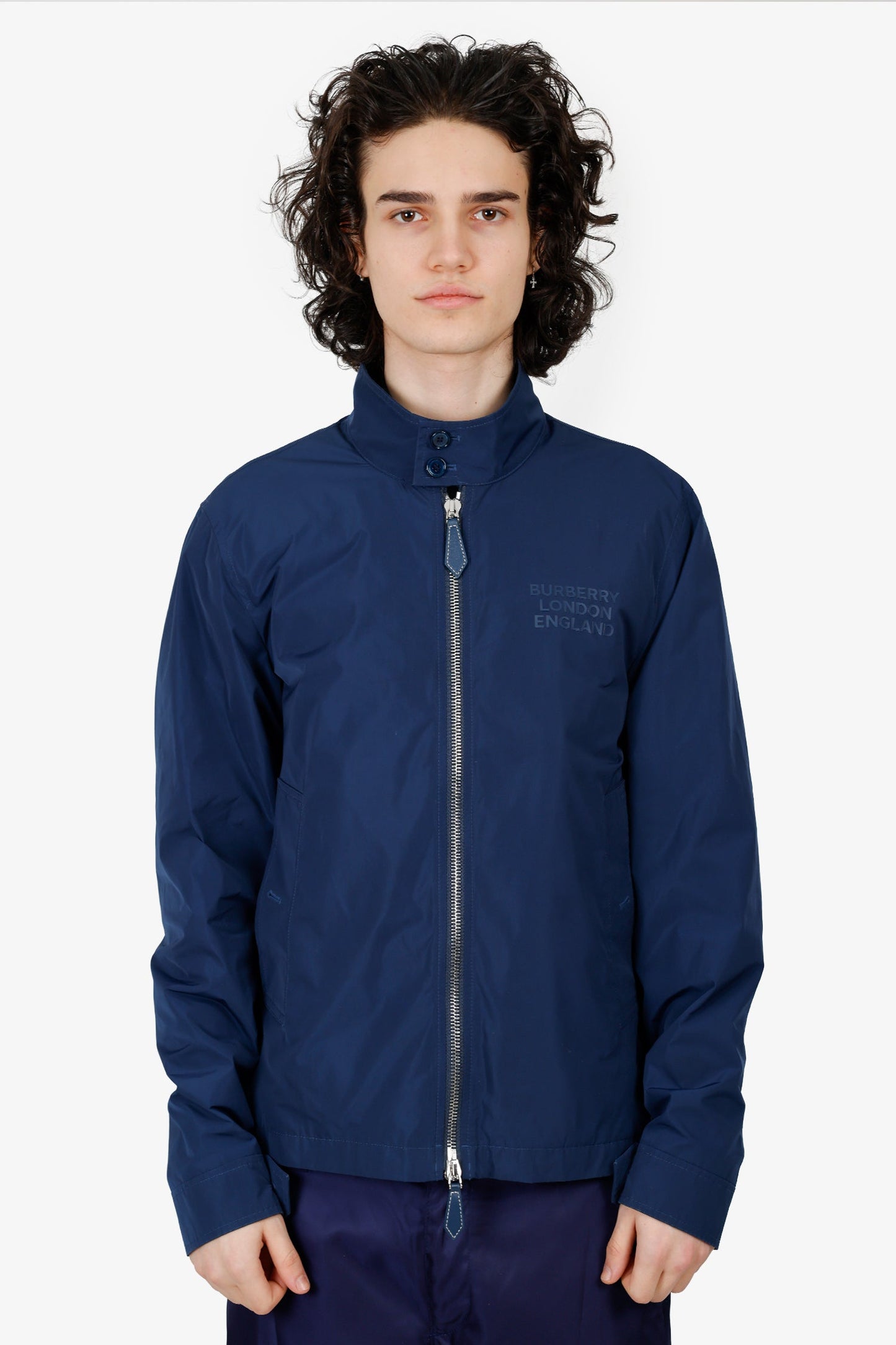 Burberry Navy Logo Print Zip-up Jacket Size S Mens